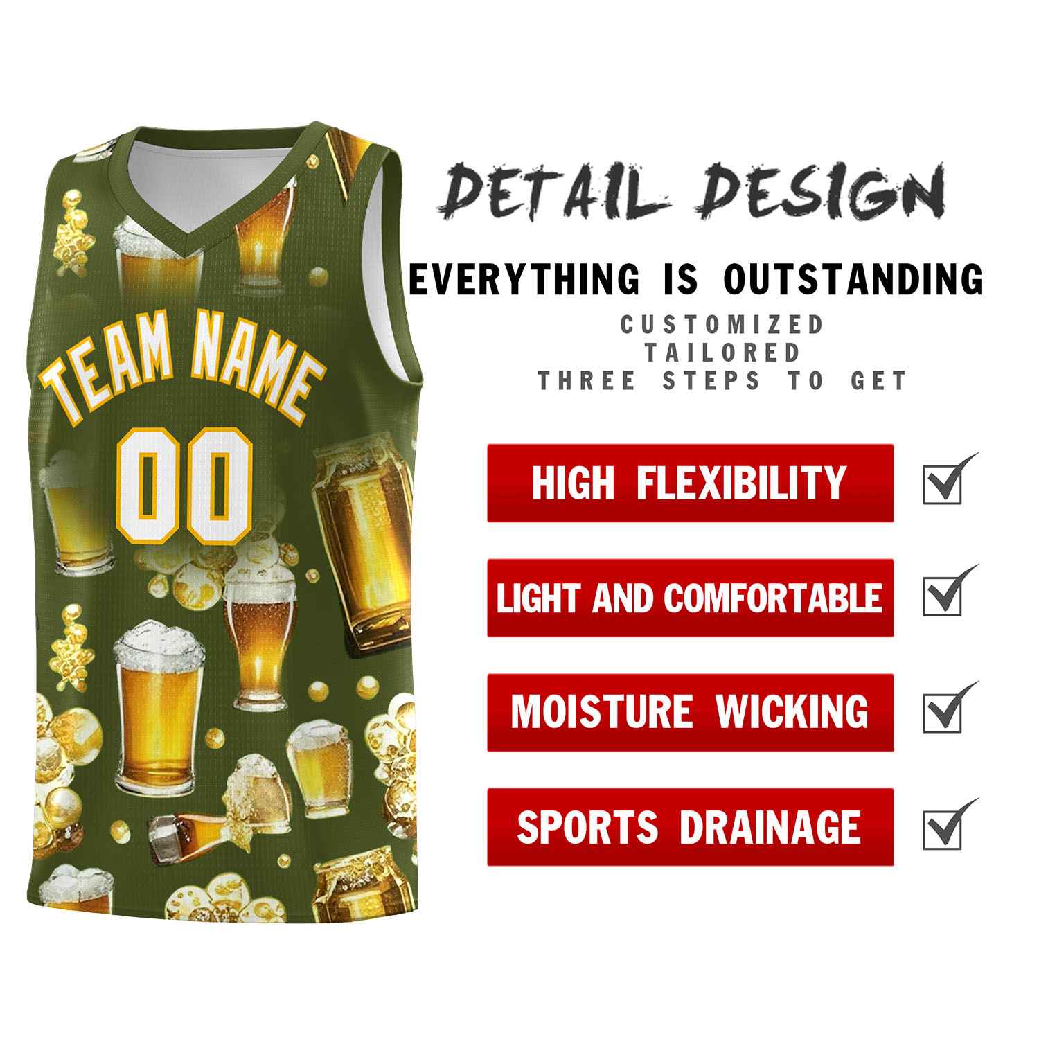 Custom Olive National Beer Day Personalized Beer Bubble Basketball Jersey | Perfect for parties | Dye-sublimation printing | KXKSHOP