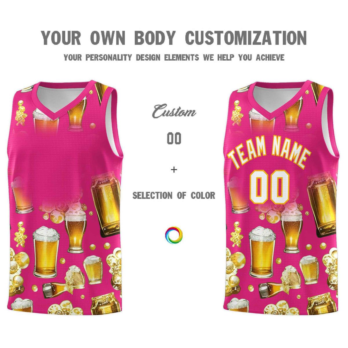 Custom Rose Red National Beer Day Personalized Beer Bubble Basketball Jersey | Perfect for parties | Dye-sublimation printing | KXKSHOP