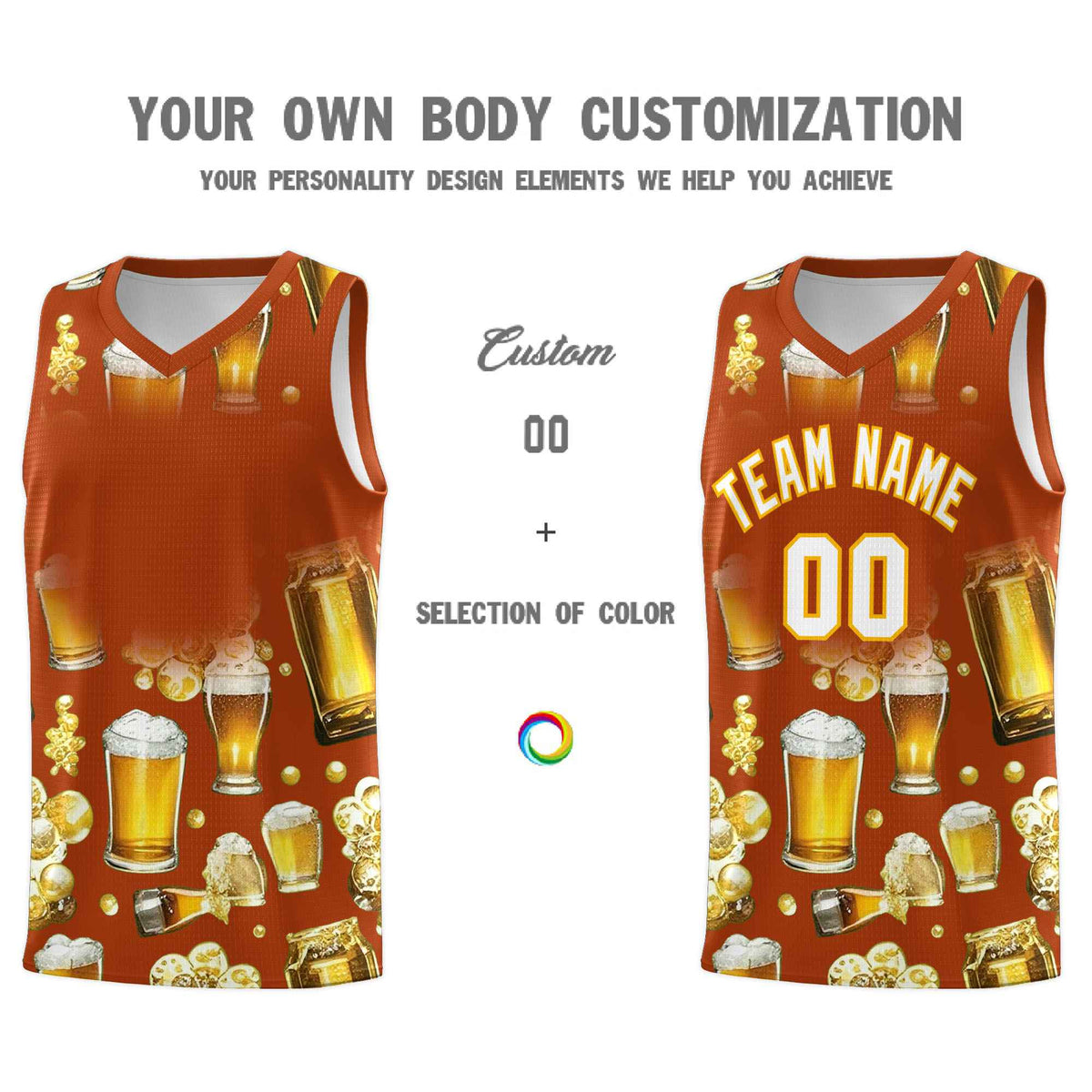 Custom Dark Orange National Beer Day Personalized Beer Bubble Basketball Jersey | Perfect for parties | Dye-sublimation printing | KXKSHOP