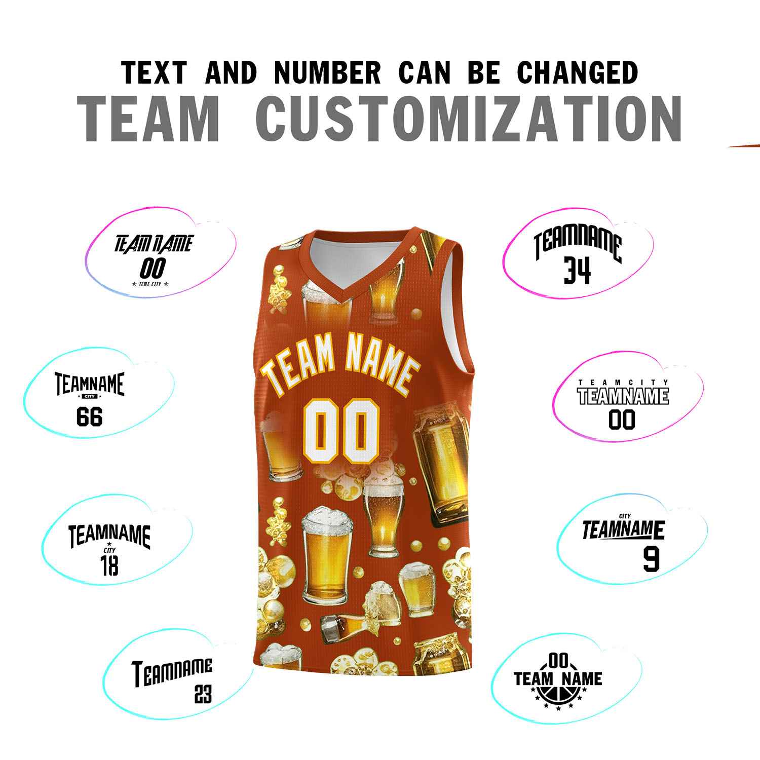 Custom Dark Orange National Beer Day Personalized Beer Bubble Basketball Jersey | Perfect for parties | Dye-sublimation printing | KXKSHOP
