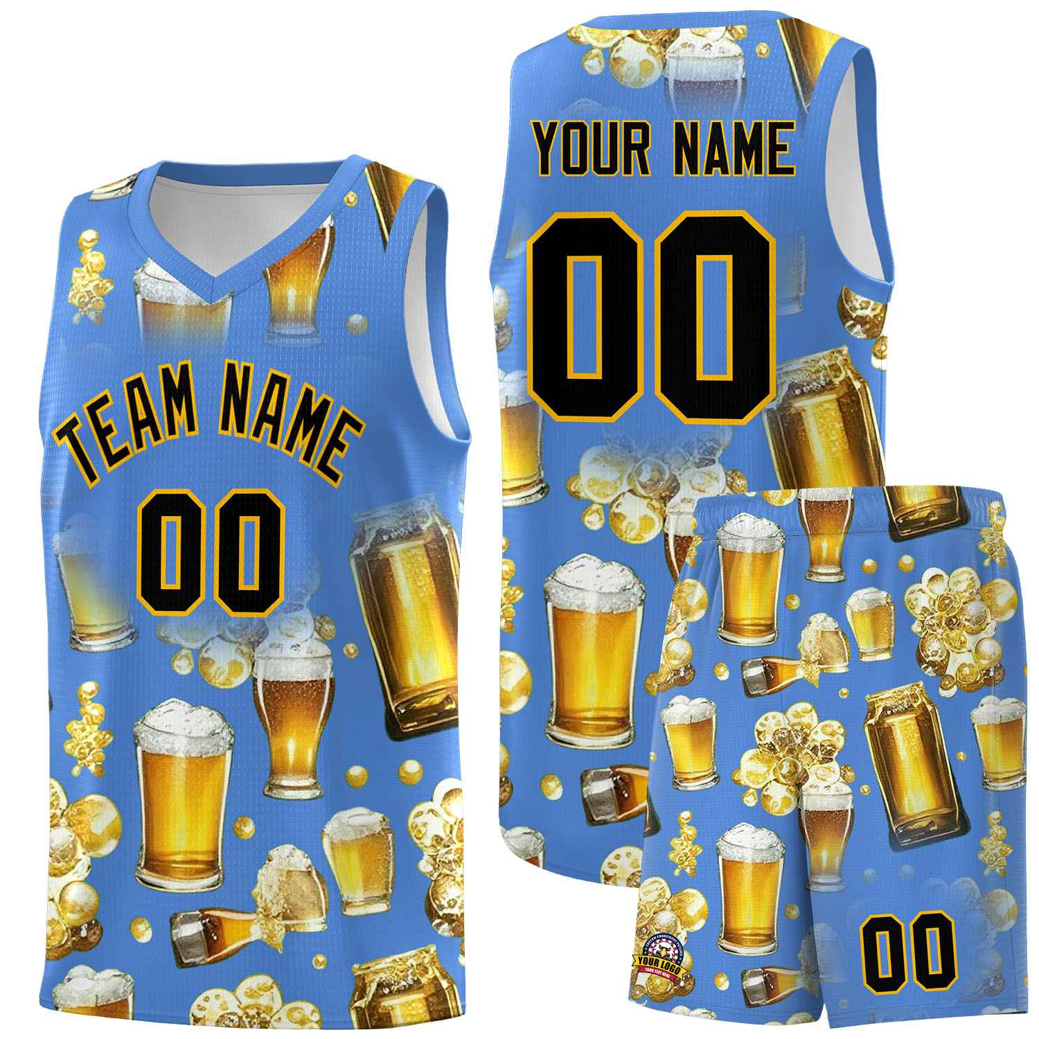 Custom Powder Blue National Beer Day Personalized Beer Bubble Basketball Jersey | Perfect for parties | Dye-sublimation printing | KXKSHOP