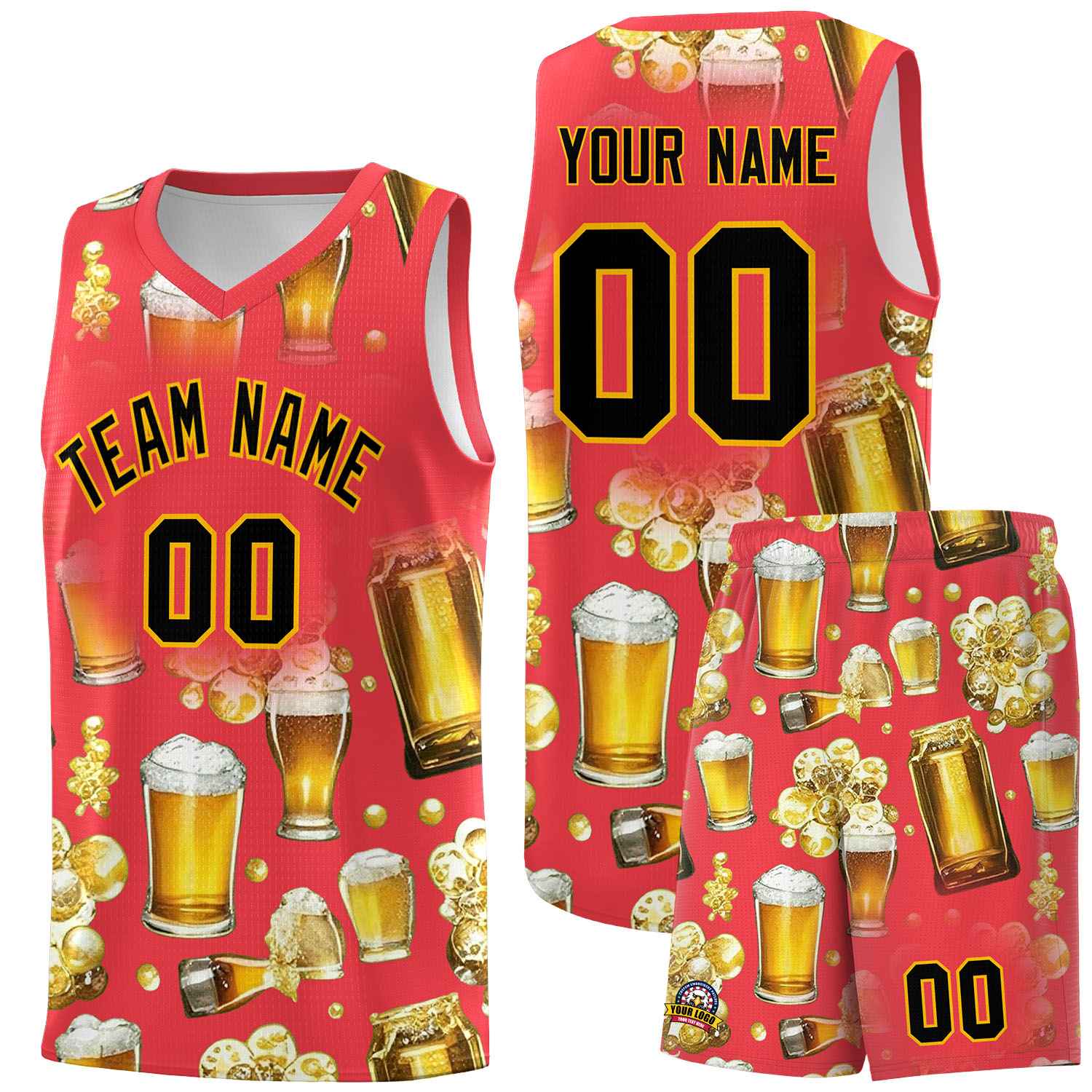 Custom Light Red National Beer Day Personalized Beer Bubble Basketball Jersey | Perfect for parties | Dye-sublimation printing | KXKSHOP
