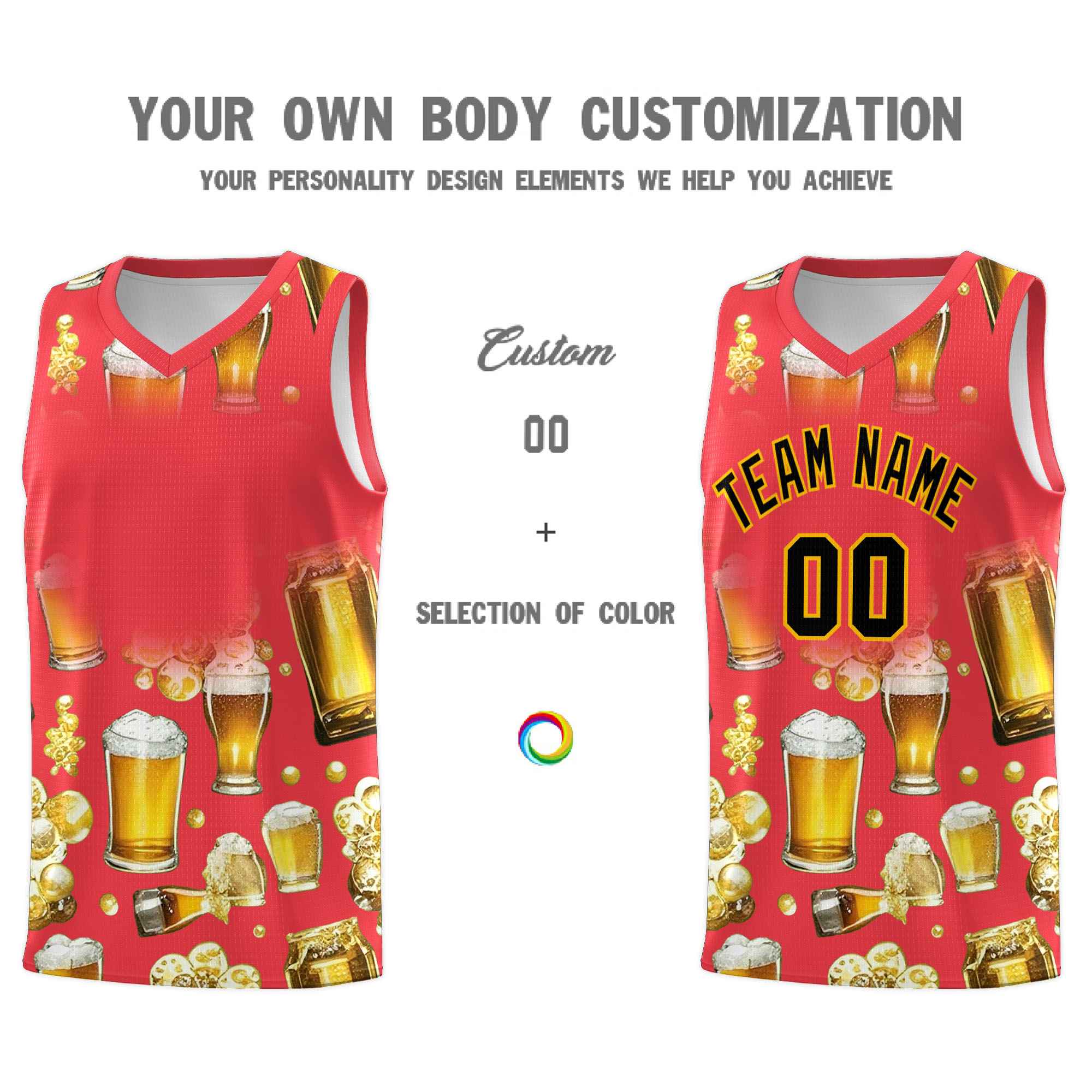 Custom Light Red National Beer Day Personalized Beer Bubble Basketball Jersey | Perfect for parties | Dye-sublimation printing | KXKSHOP