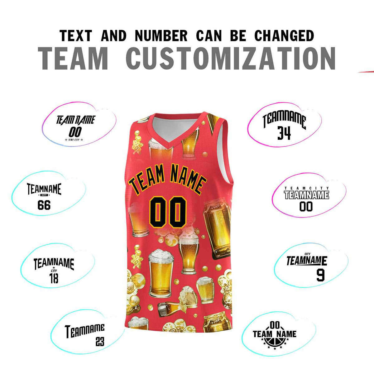 Custom Light Red National Beer Day Personalized Beer Bubble Basketball Jersey | Perfect for parties | Dye-sublimation printing | KXKSHOP