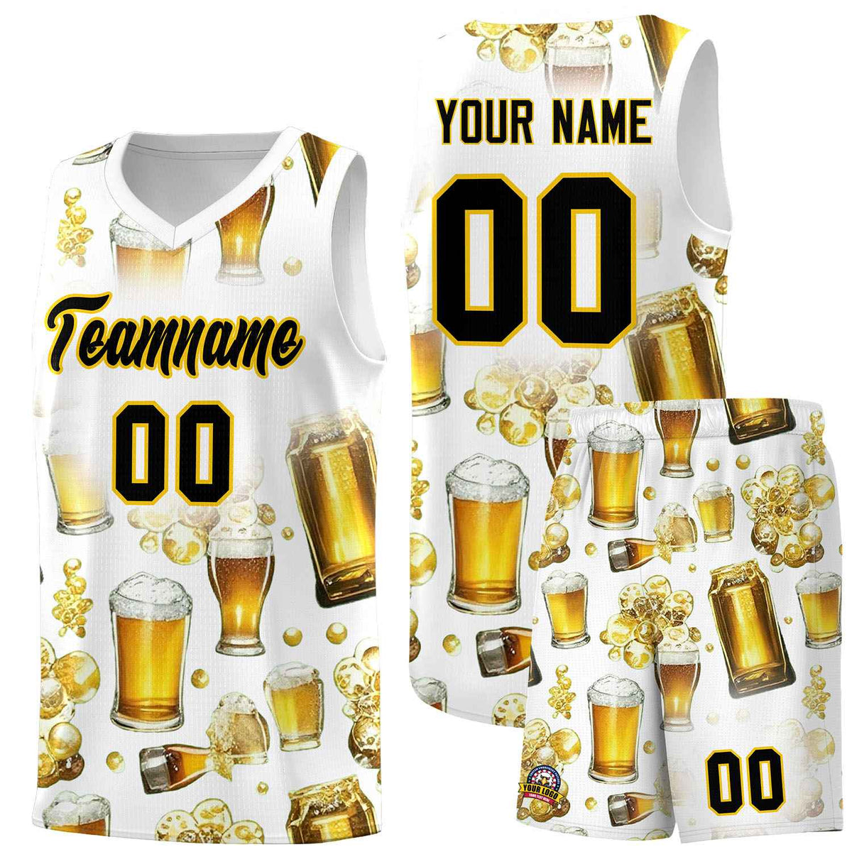 Custom White National Beer Day Personalized Beer Bubble Basketball Jersey | Perfect for parties | Dye-sublimation printing | KXKSHOP