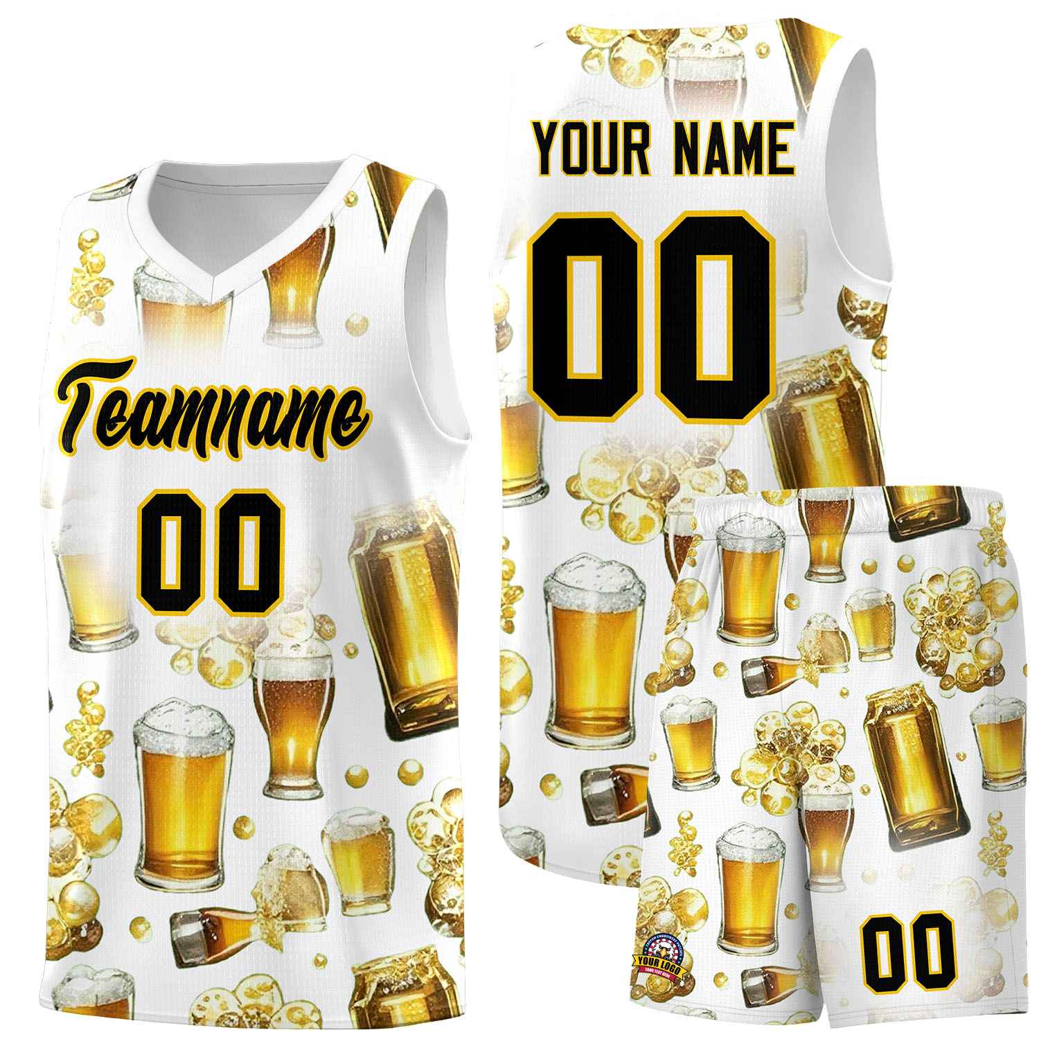 Custom White National Beer Day Personalized Beer Bubble Basketball Jersey | Perfect for parties | Dye-sublimation printing | KXKSHOP