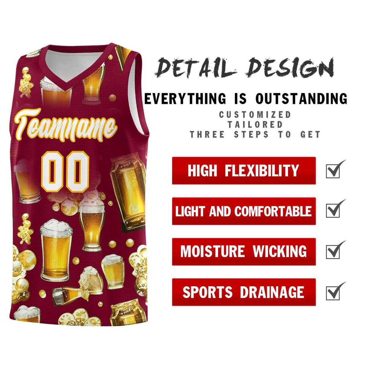 Custom Crimson National Beer Day Personalized Beer Bubble Basketball Jersey | Perfect for parties | Dye-sublimation printing | KXKSHOP