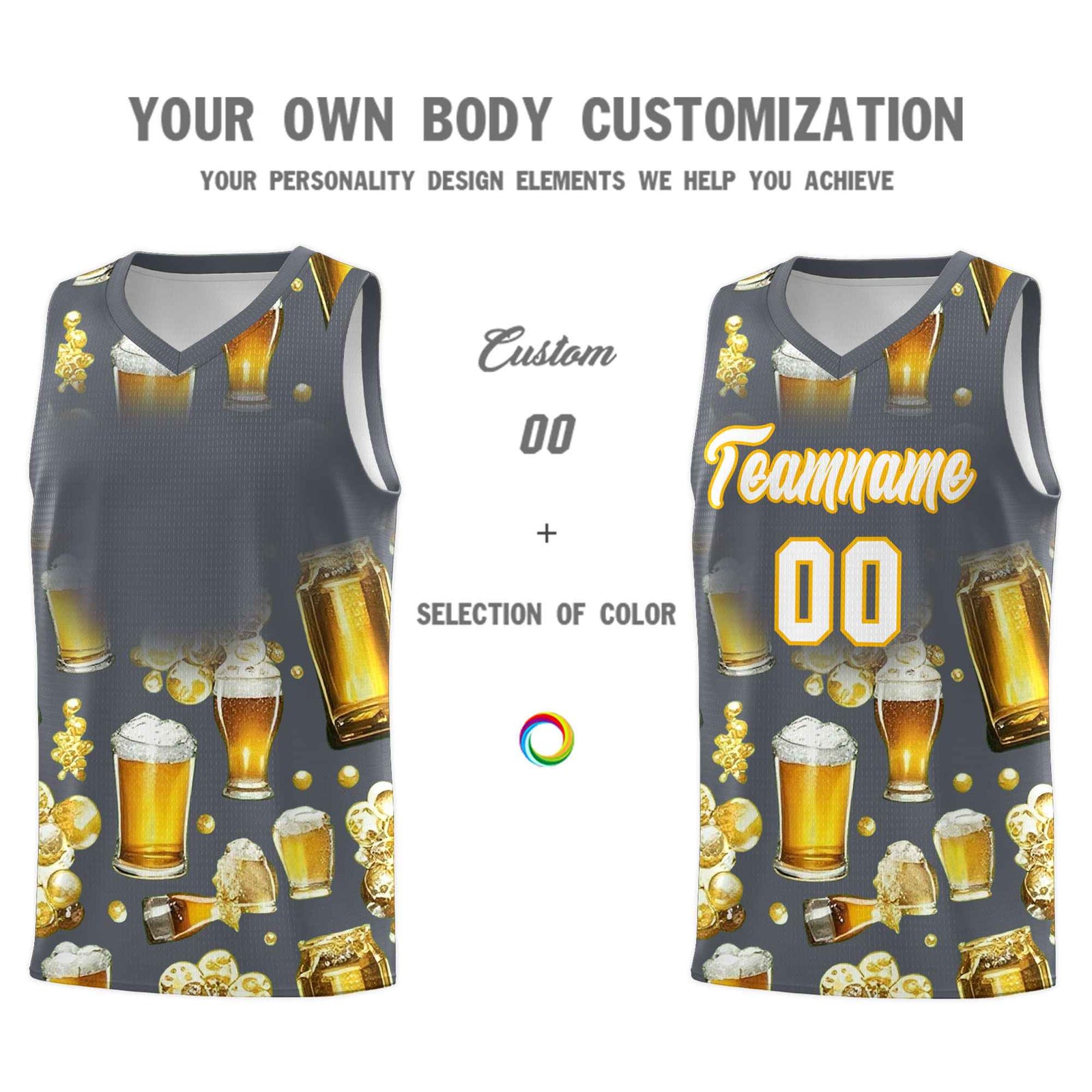 Custom Gray National Beer Day Personalized Beer Bubble Basketball Jersey | Perfect for parties | Dye-sublimation printing | KXKSHOP