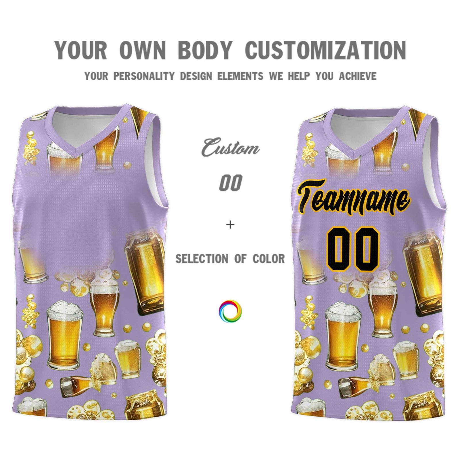 Custom Light Purple National Beer Day Personalized Beer Bubble Basketball Jersey | Perfect for parties | Dye-sublimation printing | KXKSHOP