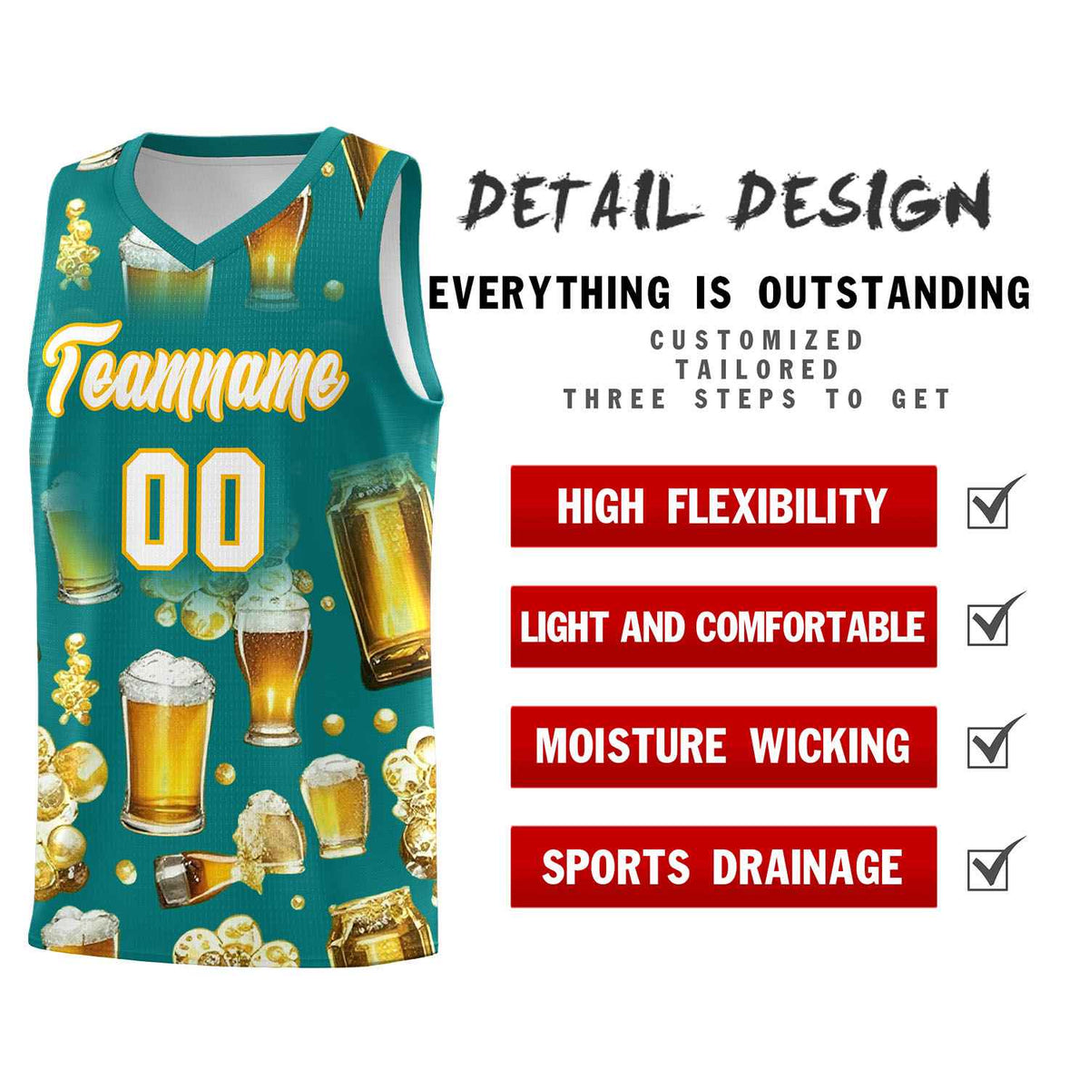 Custom Teal National Beer Day Personalized Beer Bubble Basketball Jersey | Perfect for parties | Dye-sublimation printing | KXKSHOP