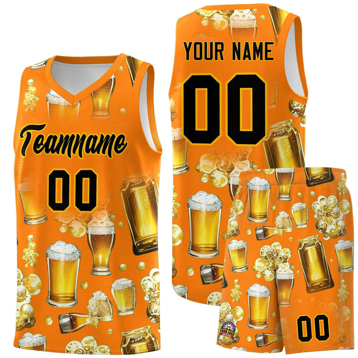 Custom Orange National Beer Day Personalized Beer Bubble Basketball Jersey | Perfect for parties | Dye-sublimation printing | KXKSHOP