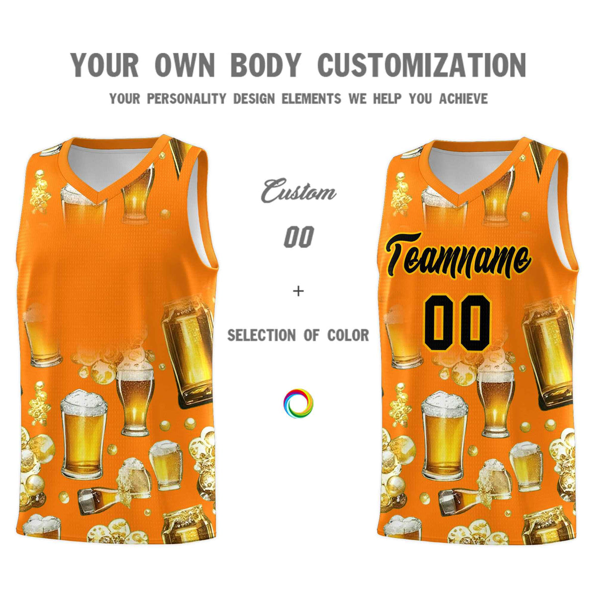 Custom Orange National Beer Day Personalized Beer Bubble Basketball Jersey | Perfect for parties | Dye-sublimation printing | KXKSHOP