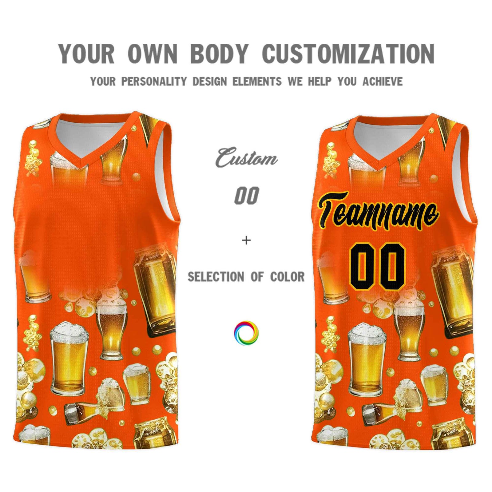 Custom Orange National Beer Day Personalized Beer Bubble Basketball Jersey | Perfect for parties | Dye-sublimation printing | KXKSHOP