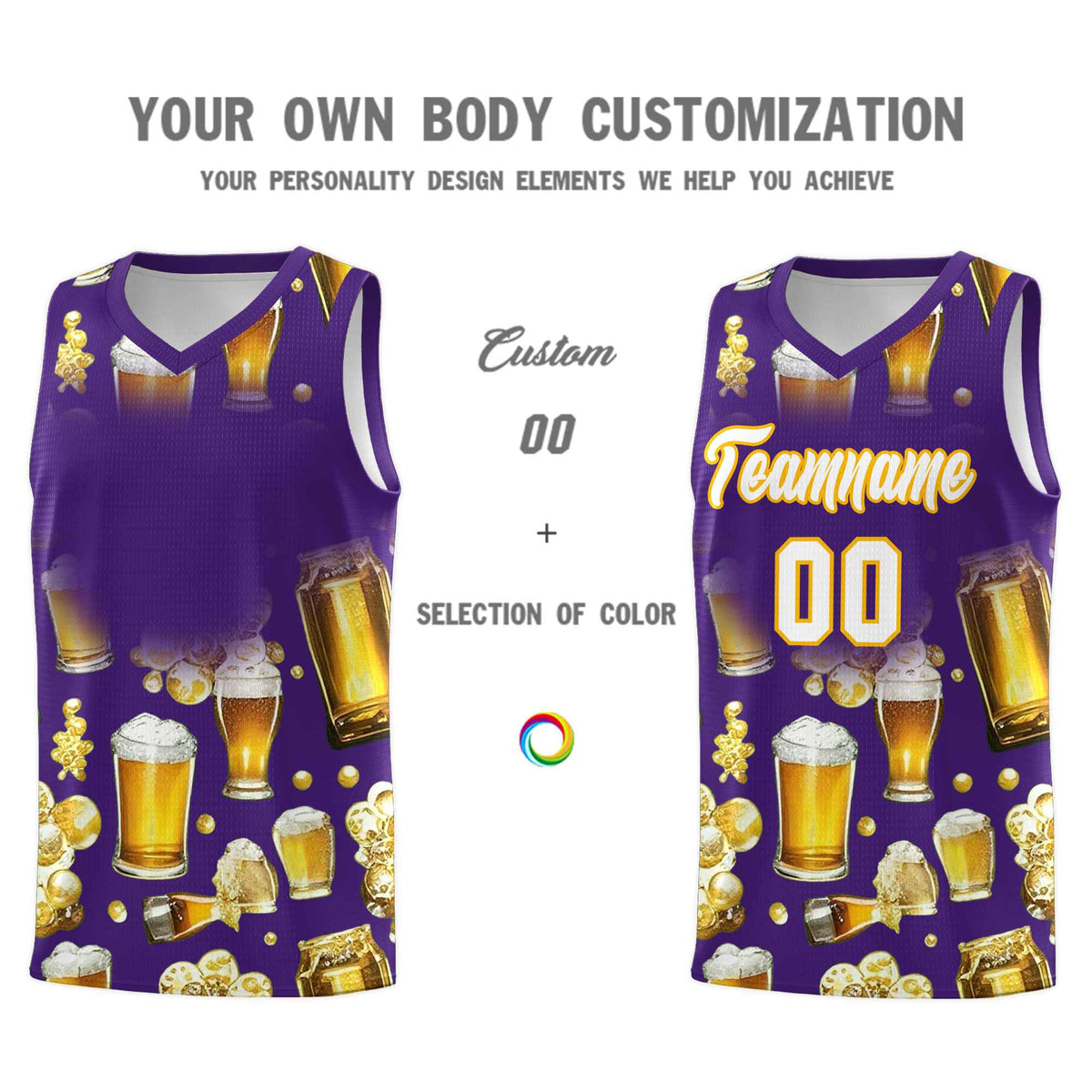 Custom Purple National Beer Day Personalized Beer Bubble Basketball Jersey | Perfect for parties | Dye-sublimation printing | KXKSHOP
