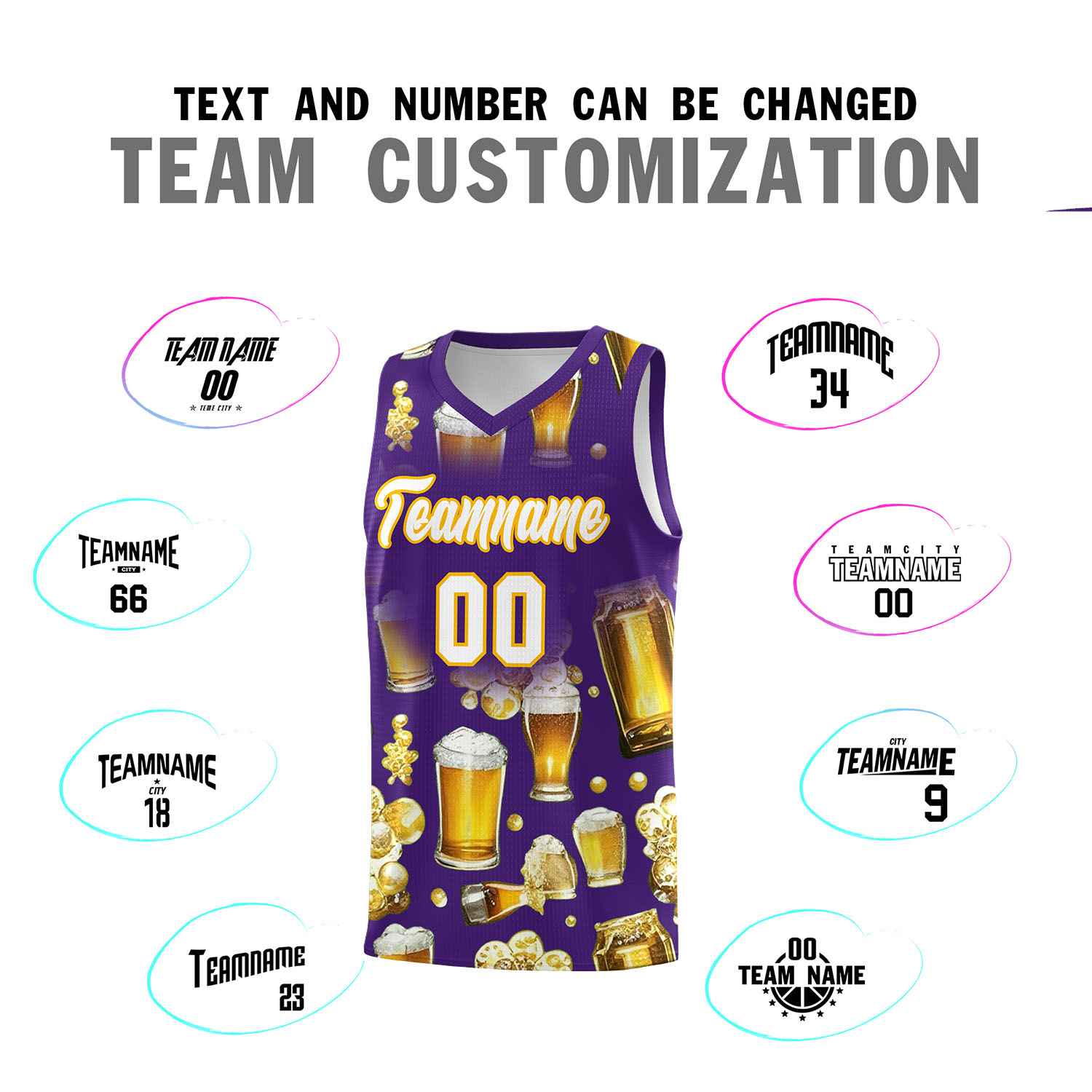 Custom Purple National Beer Day Personalized Beer Bubble Basketball Jersey | Perfect for parties | Dye-sublimation printing | KXKSHOP