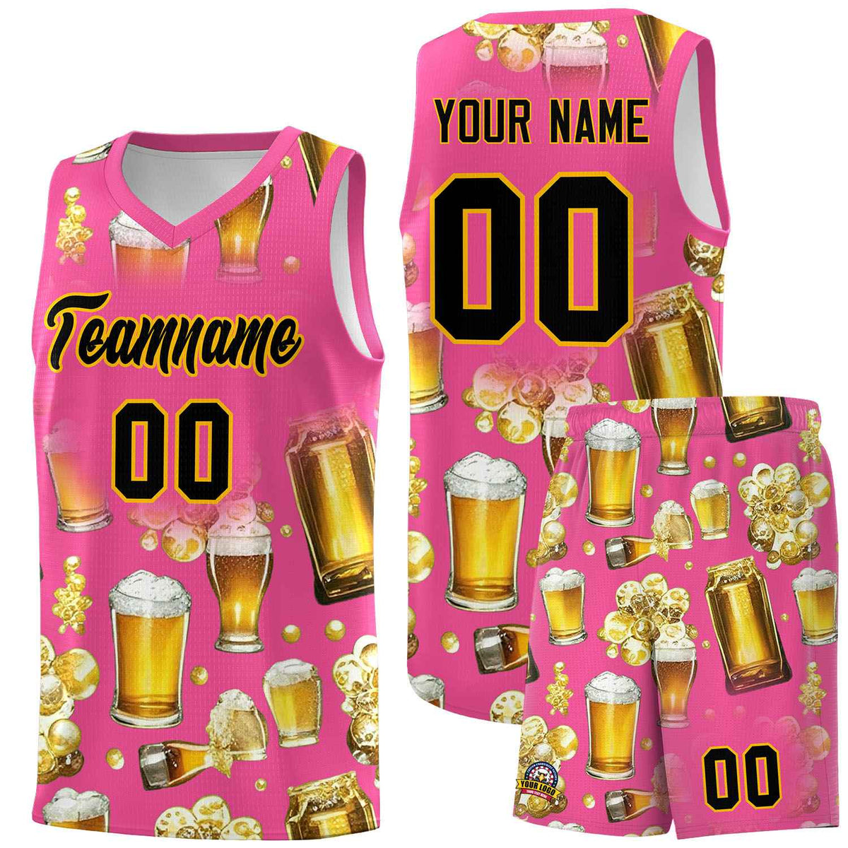 Custom Pink National Beer Day Personalized Beer Bubble Basketball Jersey | Perfect for parties | Dye-sublimation printing | KXKSHOP