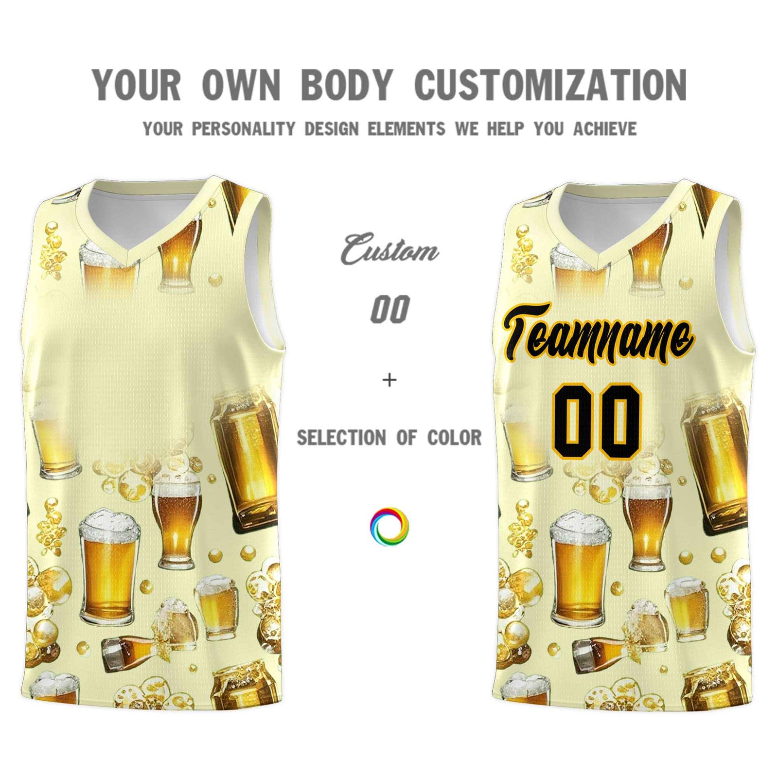 Custom Cream National Beer Day Personalized Beer Bubble Basketball Jersey | Perfect for parties | Dye-sublimation printing | KXKSHOP