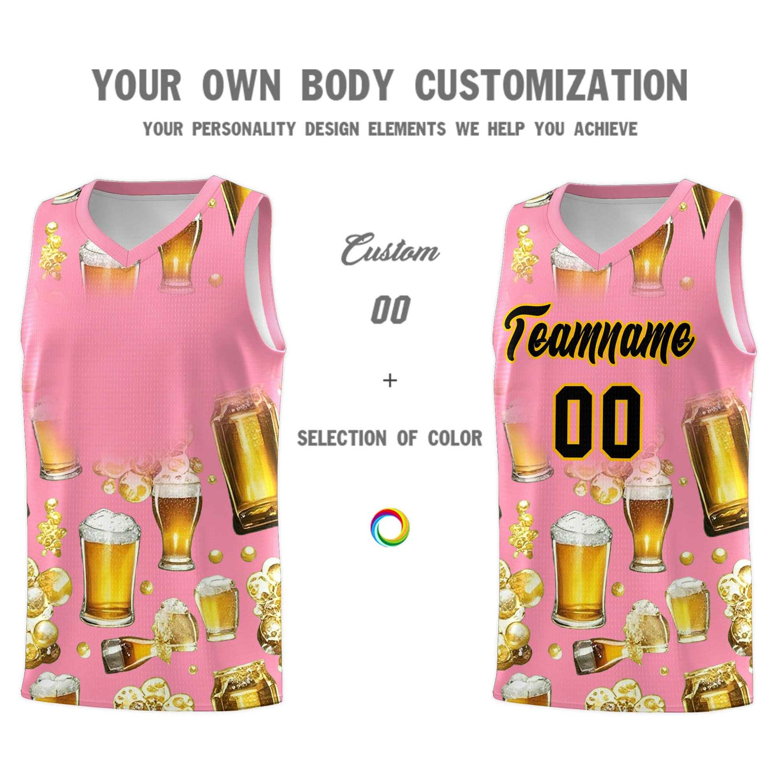 Custom Light Pink National Beer Day Personalized Beer Bubble Basketball Jersey | Perfect for parties | Dye-sublimation printing | KXKSHOP