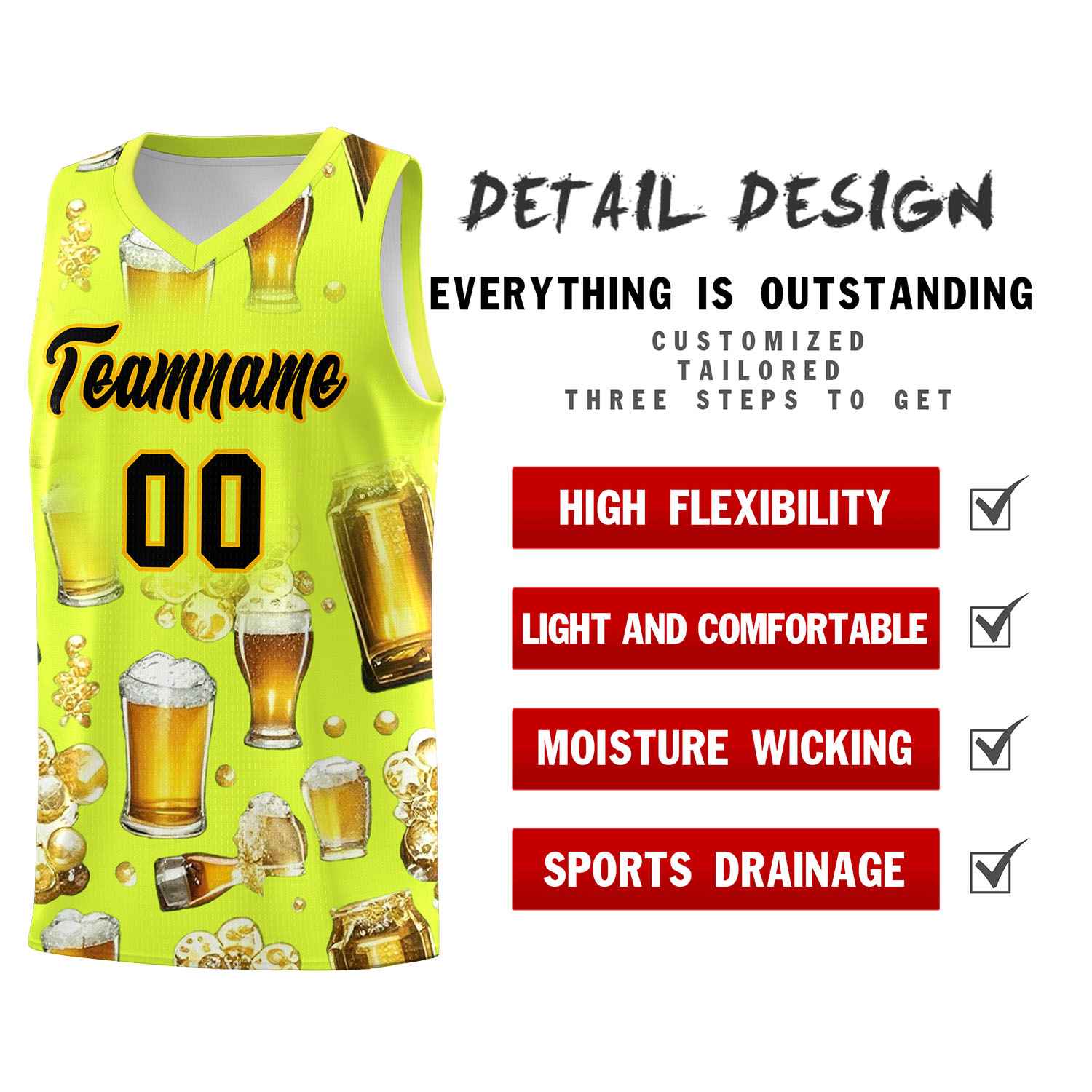 Custom Fluorescent Green National Beer Day Personalized Beer Bubble Basketball Jersey | Perfect for parties | Dye-sublimation printing | KXKSHOP