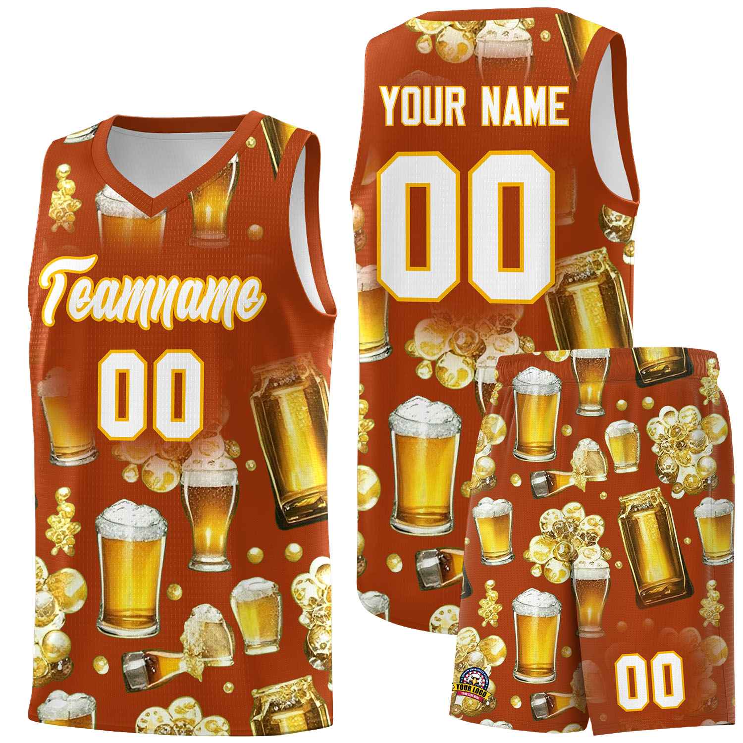 Custom Dark Orange National Beer Day Personalized Beer Bubble Basketball Jersey | Perfect for parties | Dye-sublimation printing | KXKSHOP