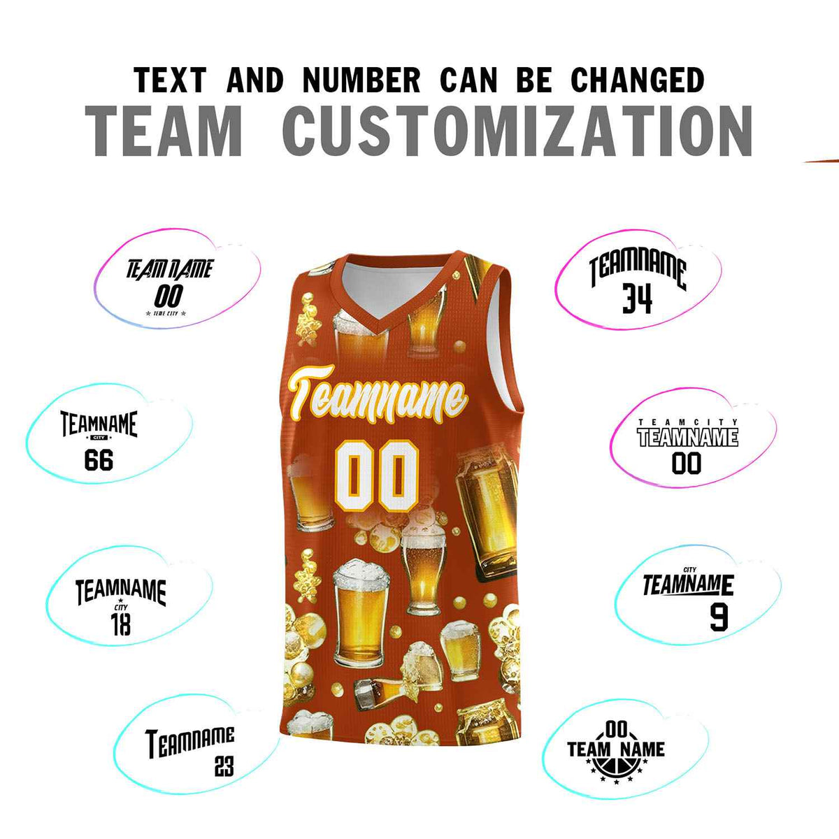 Custom Dark Orange National Beer Day Personalized Beer Bubble Basketball Jersey | Perfect for parties | Dye-sublimation printing | KXKSHOP