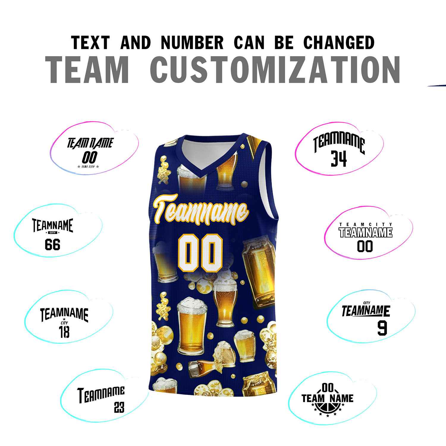 Custom Dark Blue National Beer Day Personalized Beer Bubble Basketball Jersey | Perfect for parties | Dye-sublimation printing | KXKSHOP