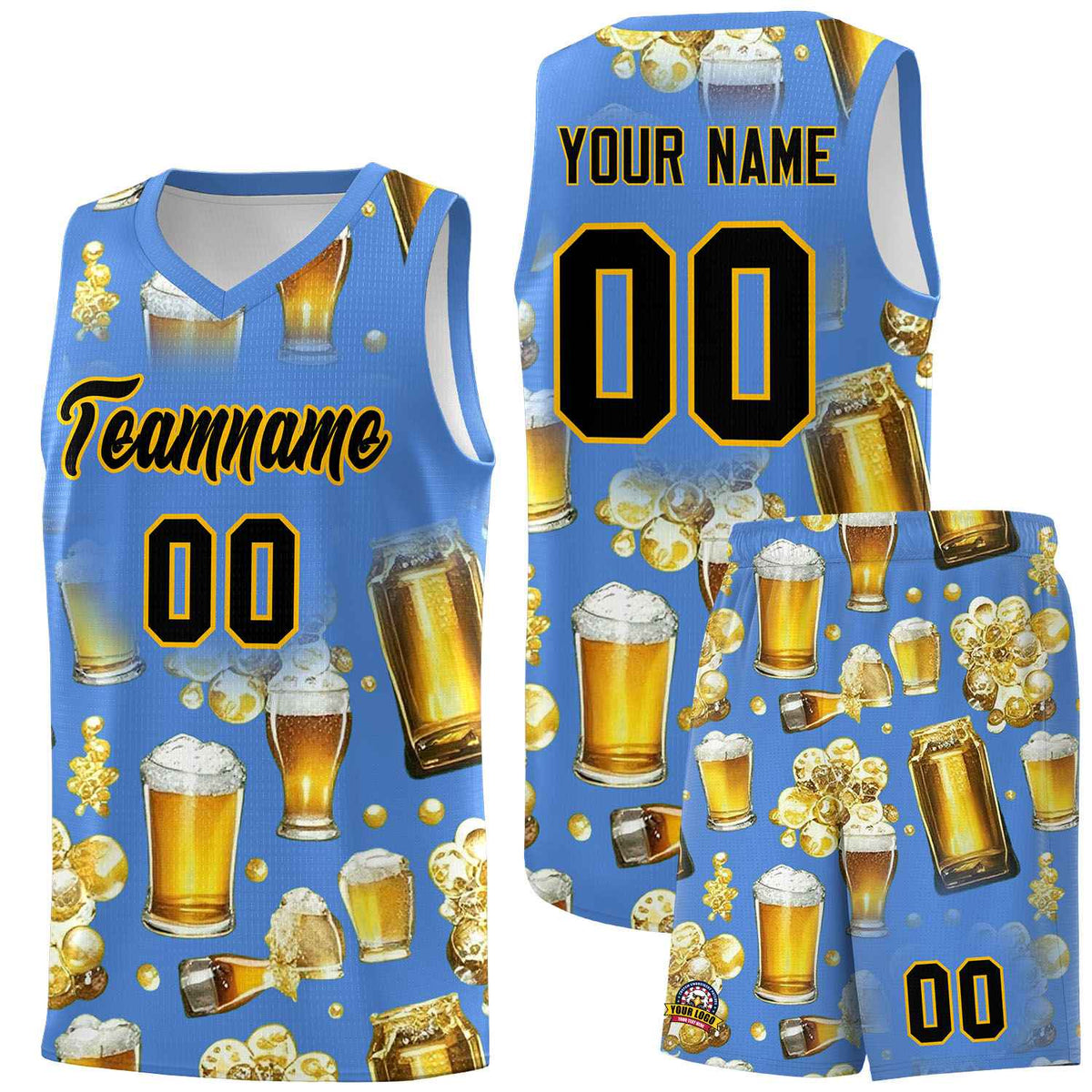 Custom Powder Blue National Beer Day Personalized Beer Bubble Basketball Jersey | Perfect for parties | Dye-sublimation printing | KXKSHOP