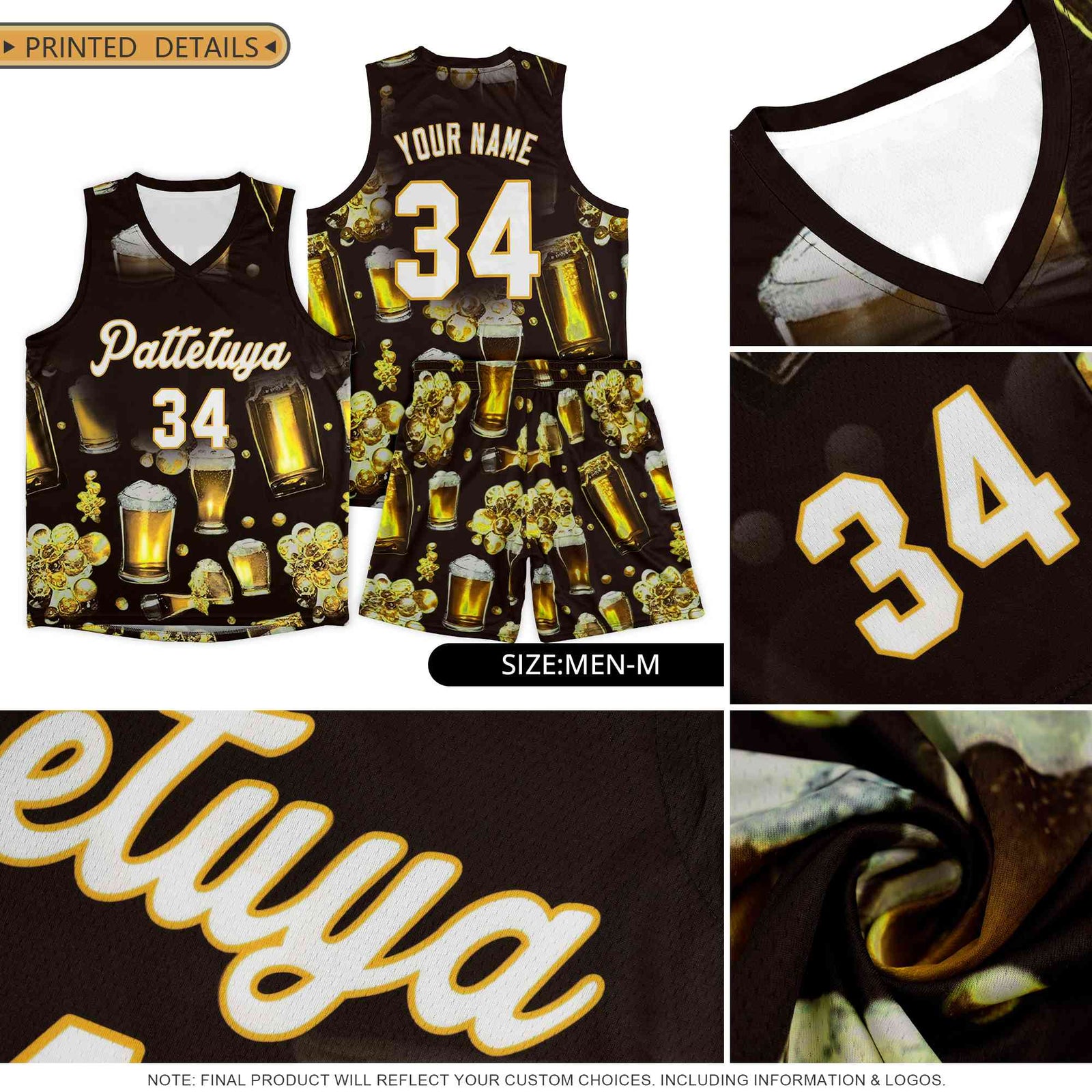 Custom Old Gold National Beer Day Personalized Beer Bubble Basketball Jersey | Perfect for parties | Dye-sublimation printing | KXKSHOP