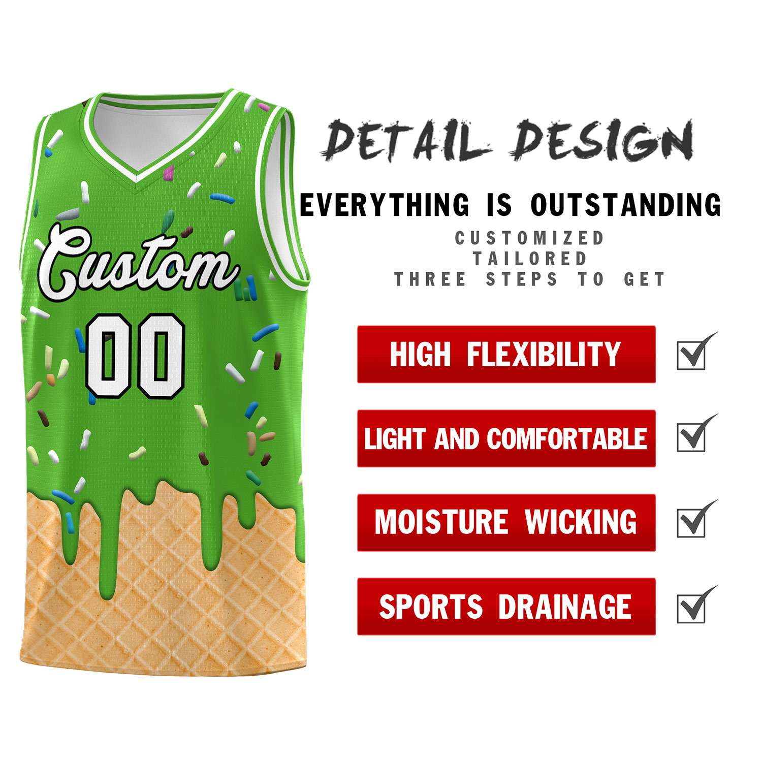 Custom Light Green Basketball Kits with Ice Cream Element Pattern