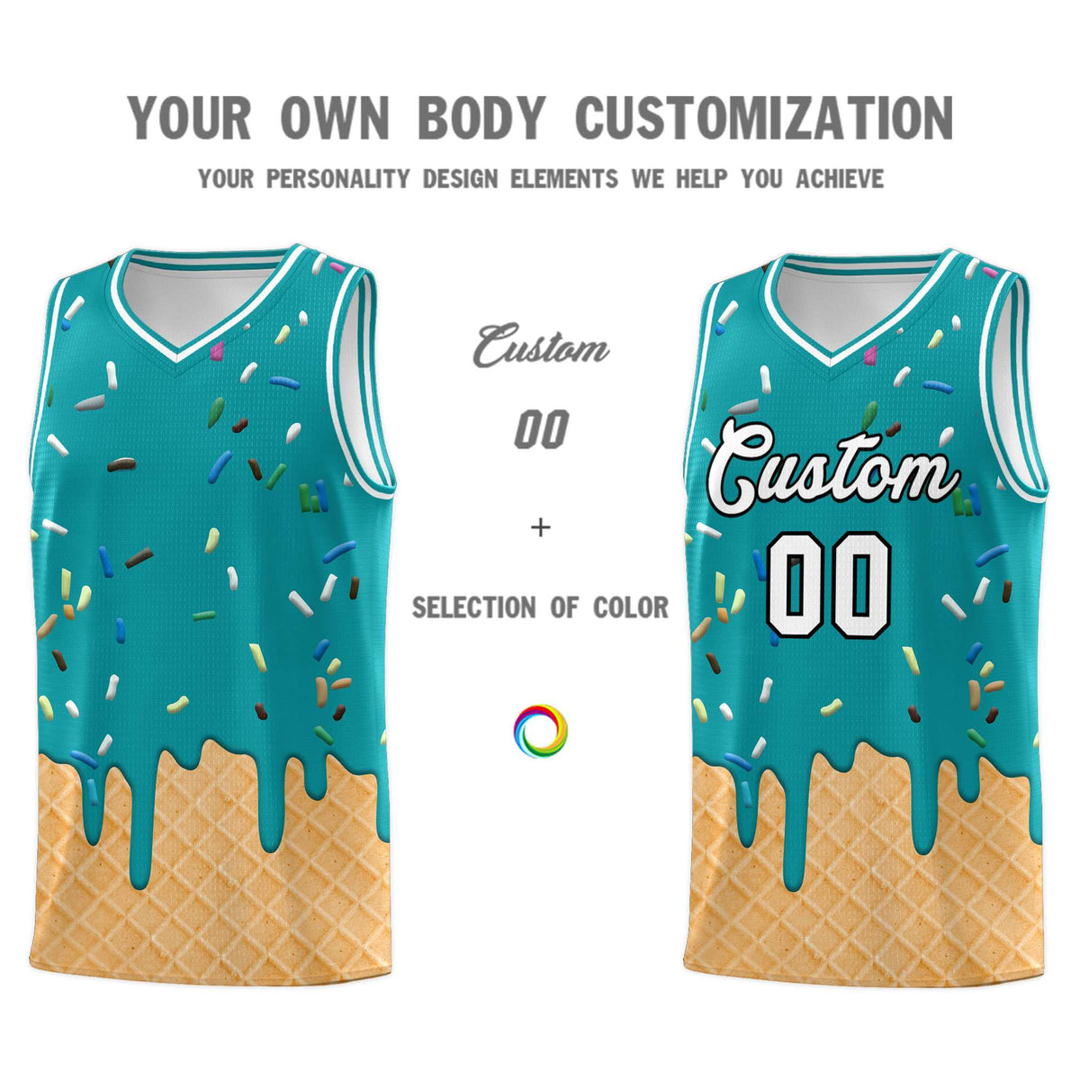 Custom Aqua Basketball Kits with Ice Cream Element Pattern