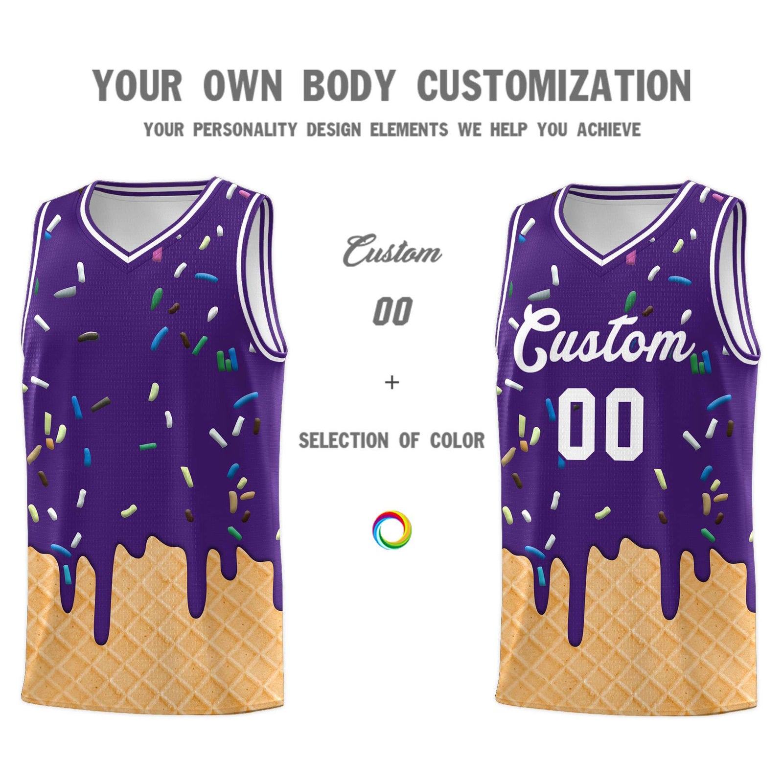 Custom Purple Basketball Kits with Ice Cream Element Pattern