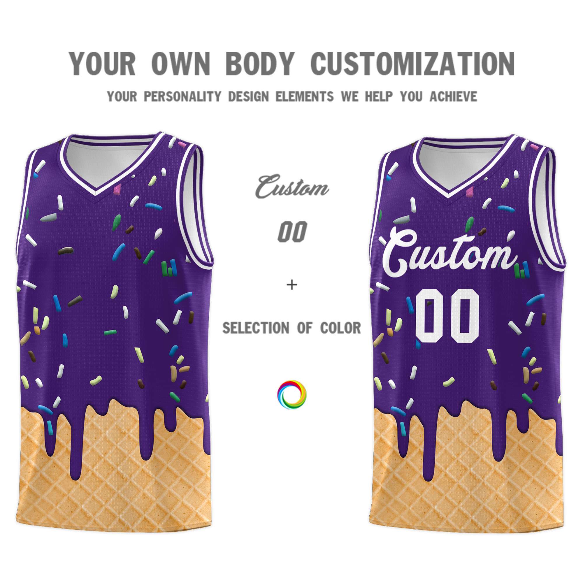 Custom Purple Basketball Kits with Ice Cream Element Pattern