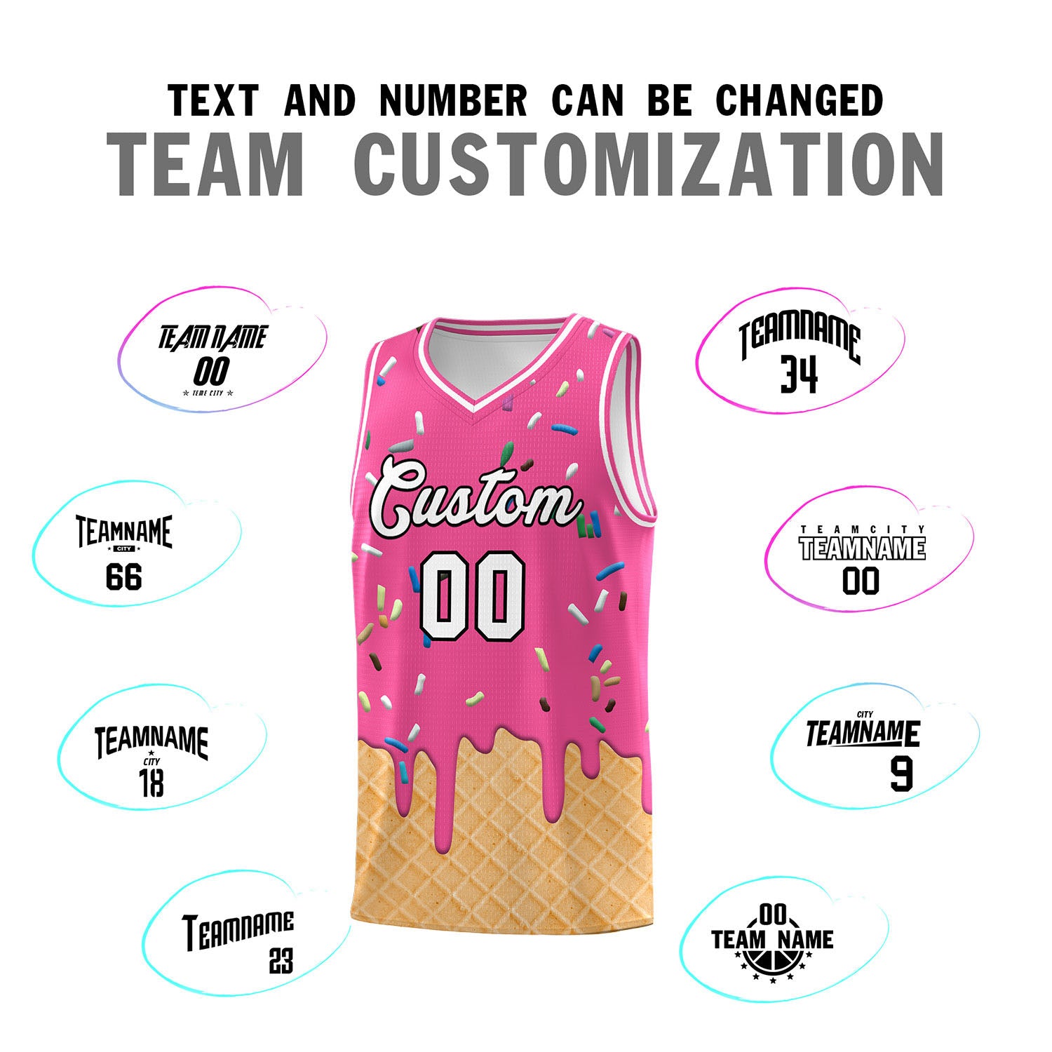 Custom Pink Basketball Kits with Ice Cream Element Pattern