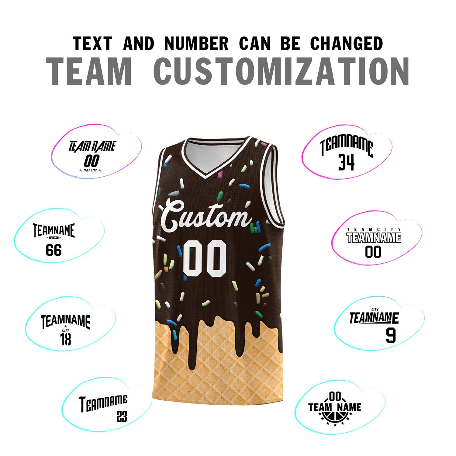 Custom Brown Basketball Kits with Ice Cream Element Pattern