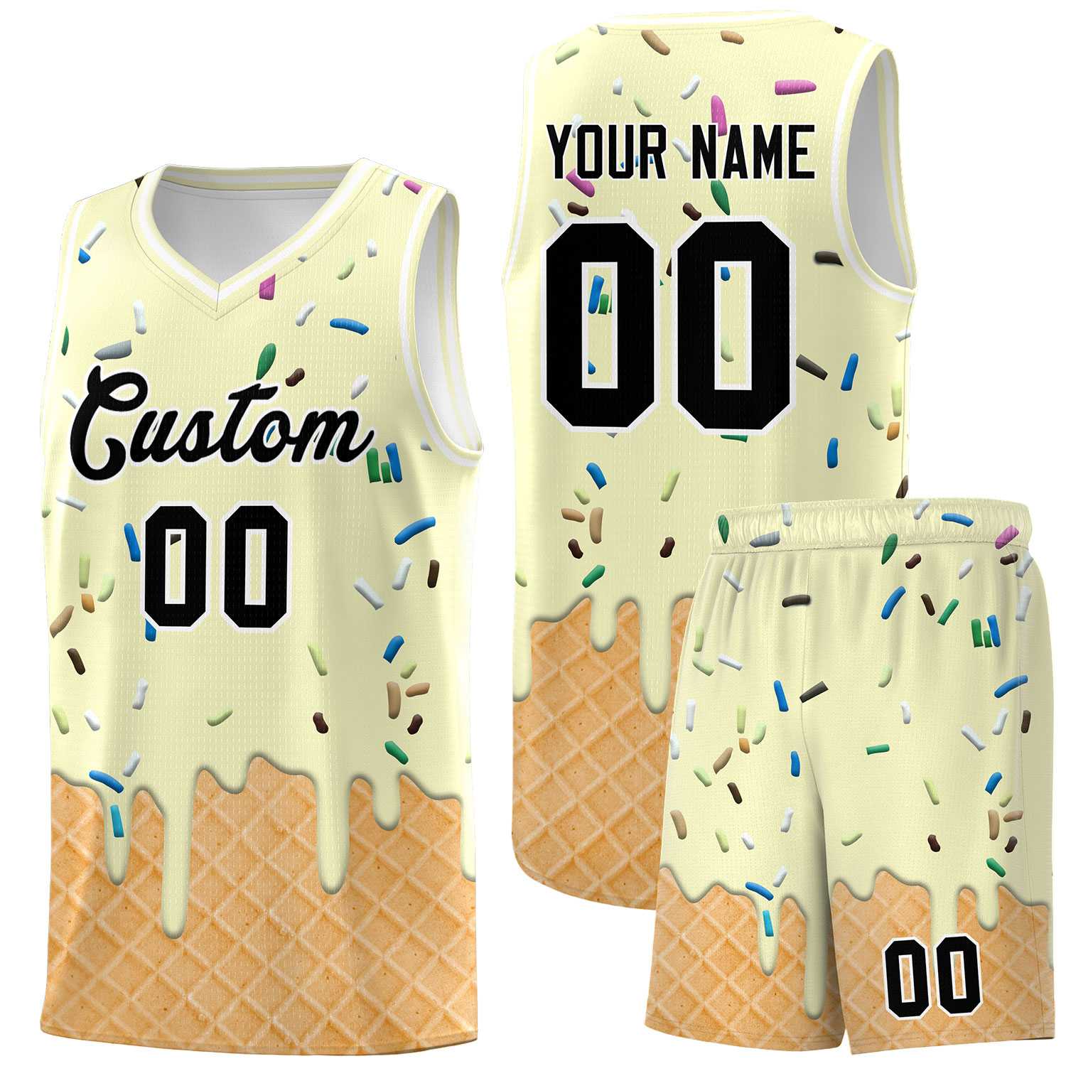Custom Cream Basketball Kits with Ice Cream Element Pattern