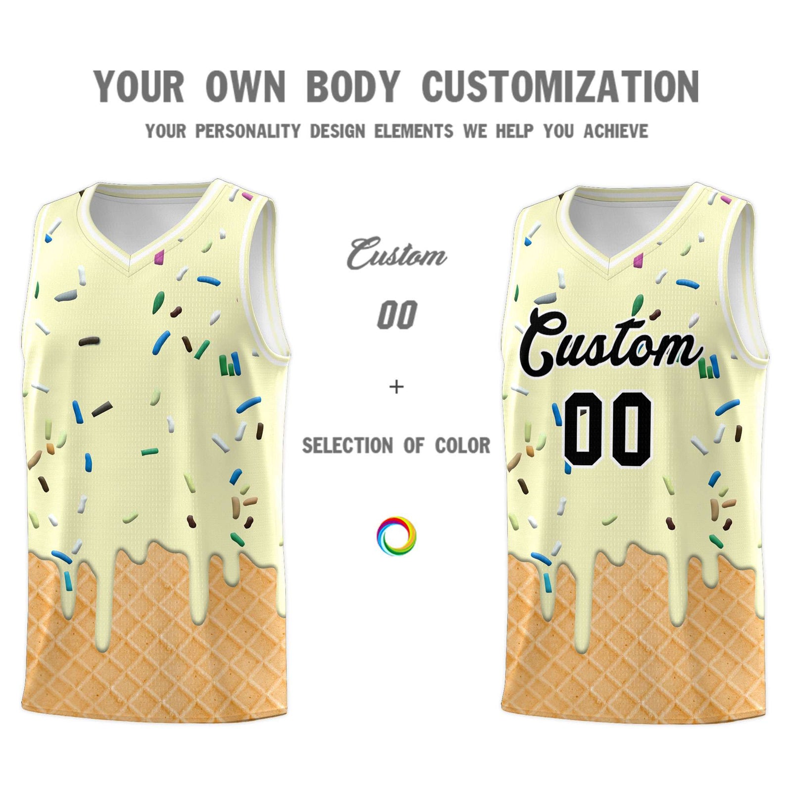 Custom Cream Basketball Kits with Ice Cream Element Pattern