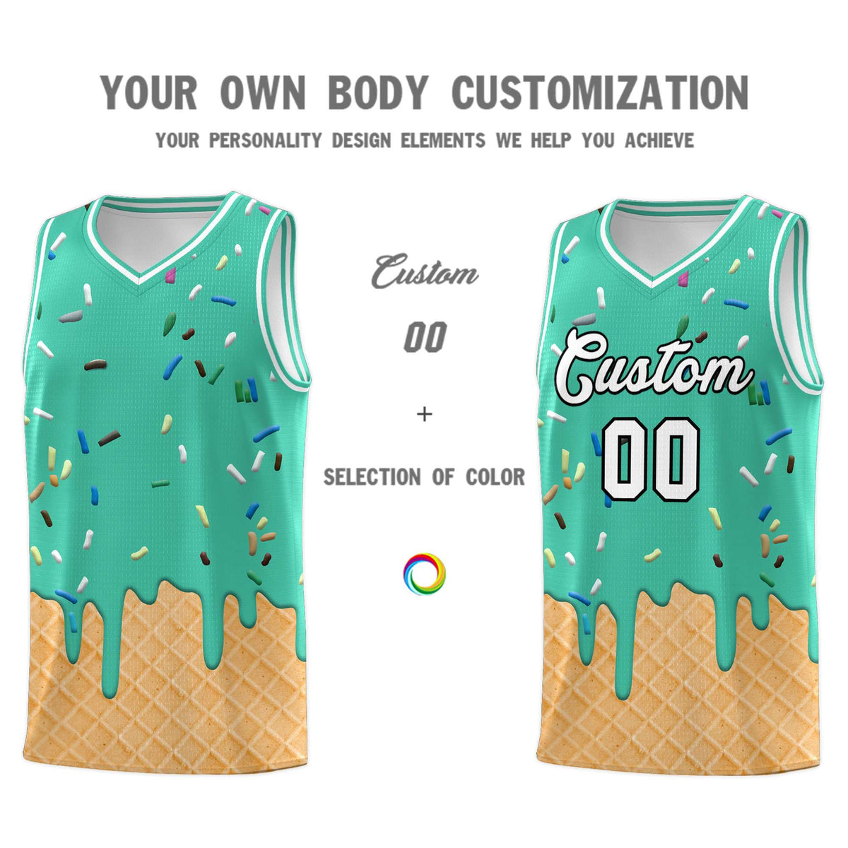 Custom Olive Basketball Kits with Ice Cream Element Pattern