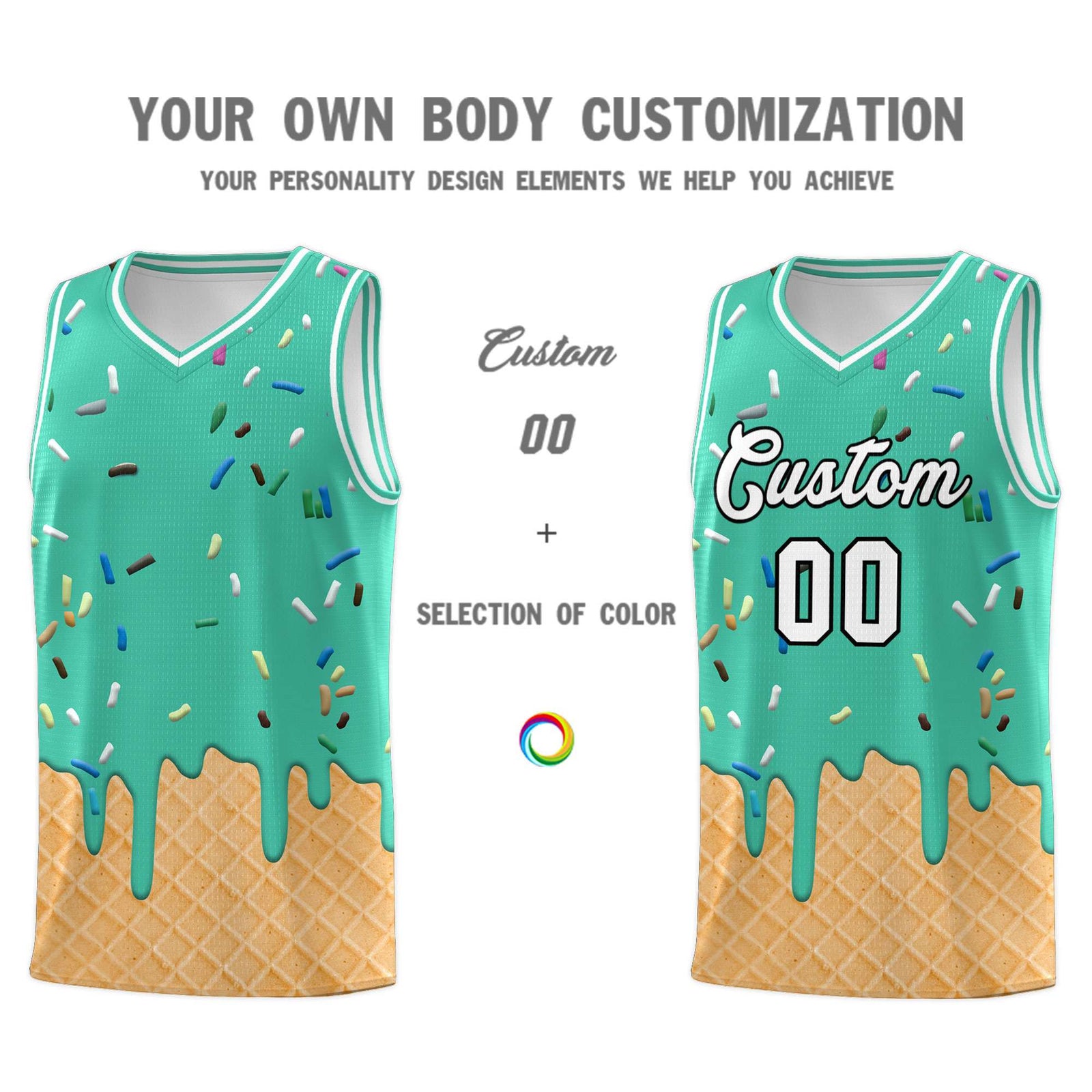 Custom Olive Basketball Kits with Ice Cream Element Pattern
