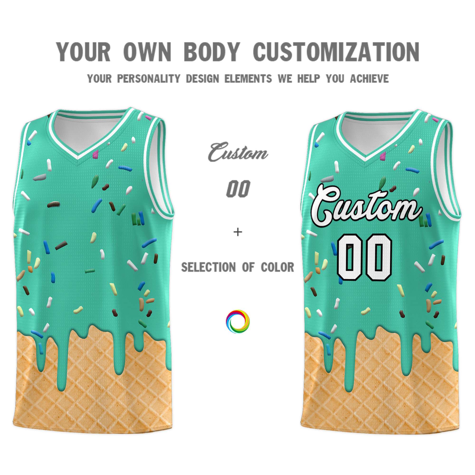 Custom Olive Basketball Kits with Ice Cream Element Pattern