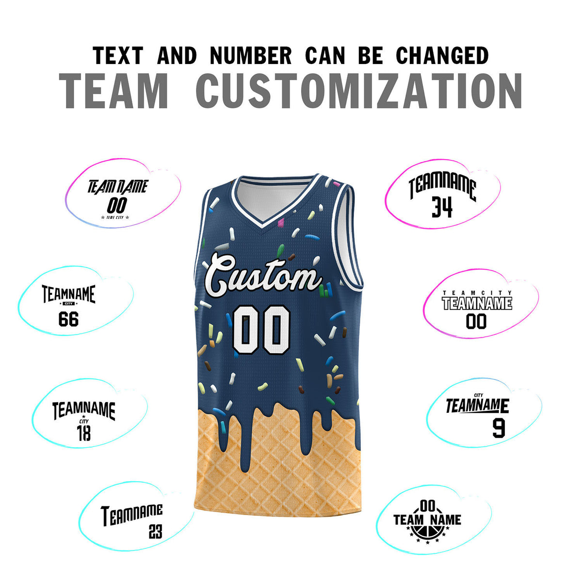 Custom Midnight Blue Basketball Kits with Ice Cream Element Pattern