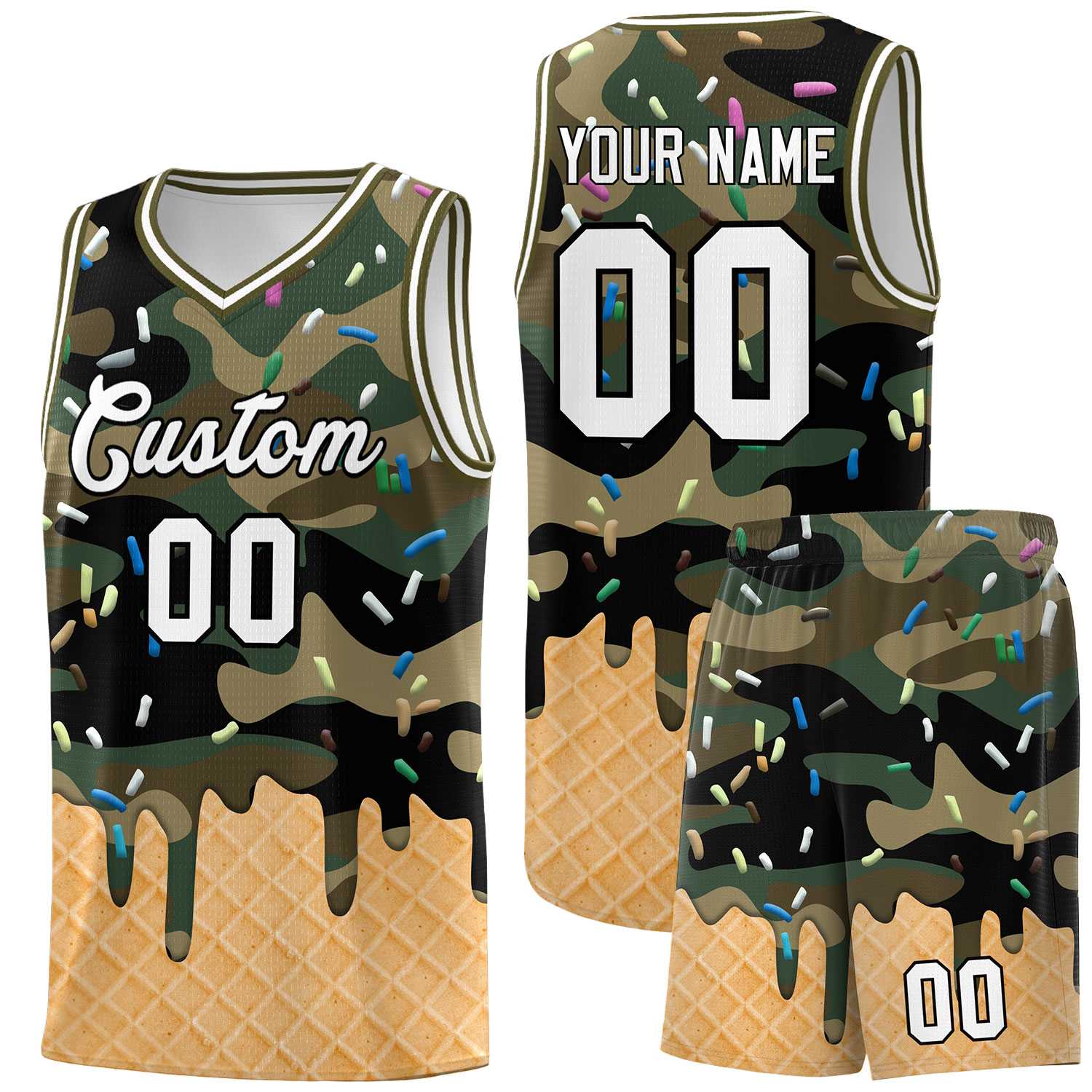 Custom Camo Basketball Kits with Ice Cream Element Pattern