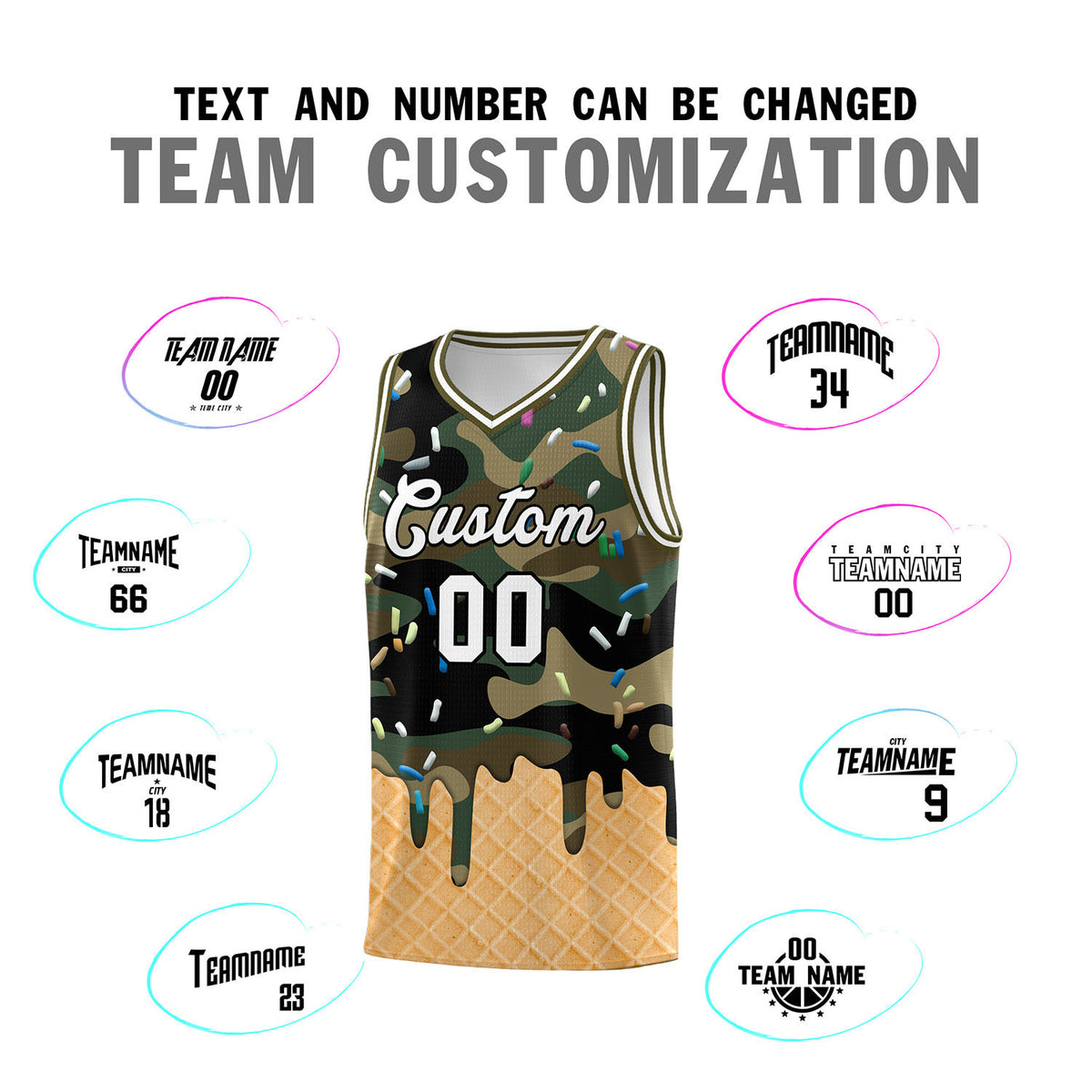 Custom Camo Basketball Kits with Ice Cream Element Pattern
