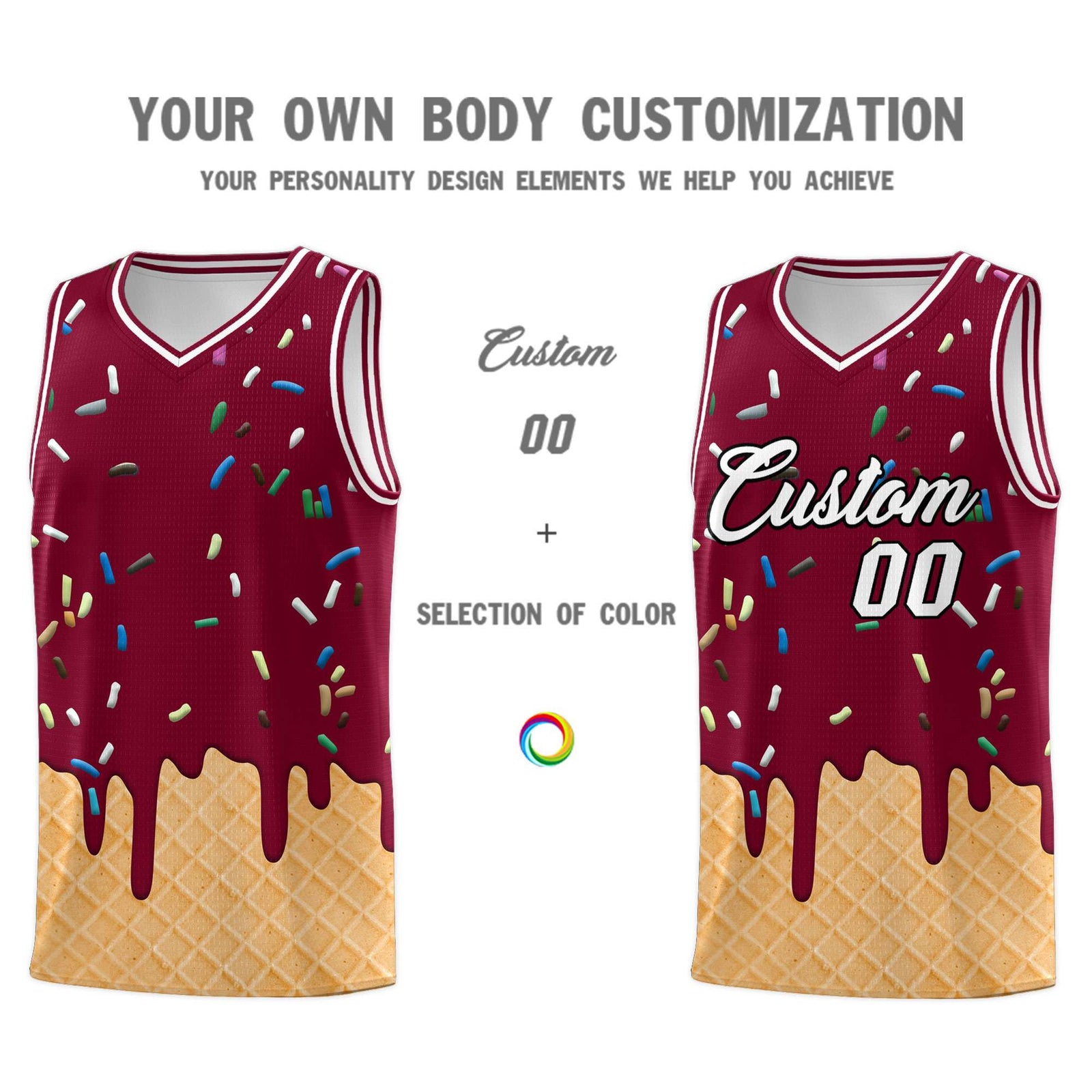 Custom Crimson Basketball Kits with Ice Cream Element Pattern