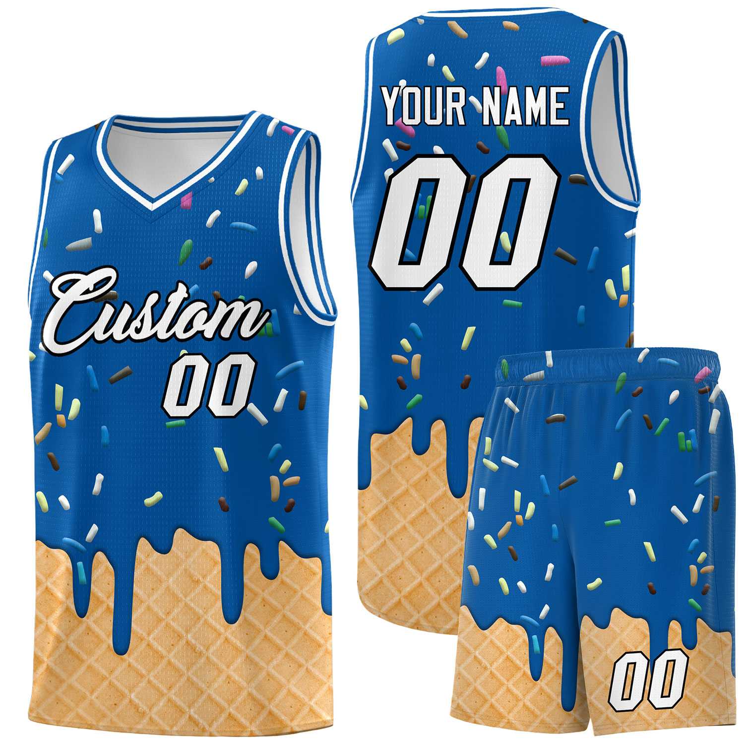 Custom Royal Basketball Kits with Ice Cream Element Pattern