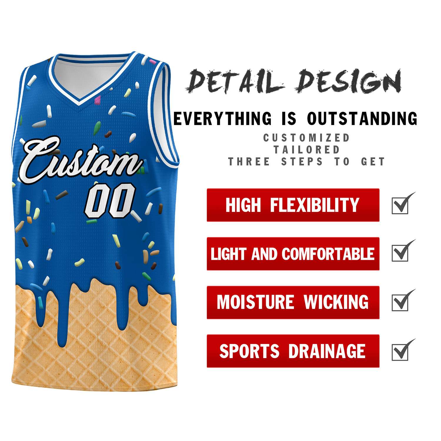 Custom Royal Basketball Kits with Ice Cream Element Pattern