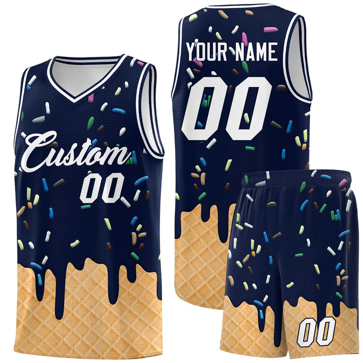 Custom Navy Basketball Kits with Ice Cream Element Pattern