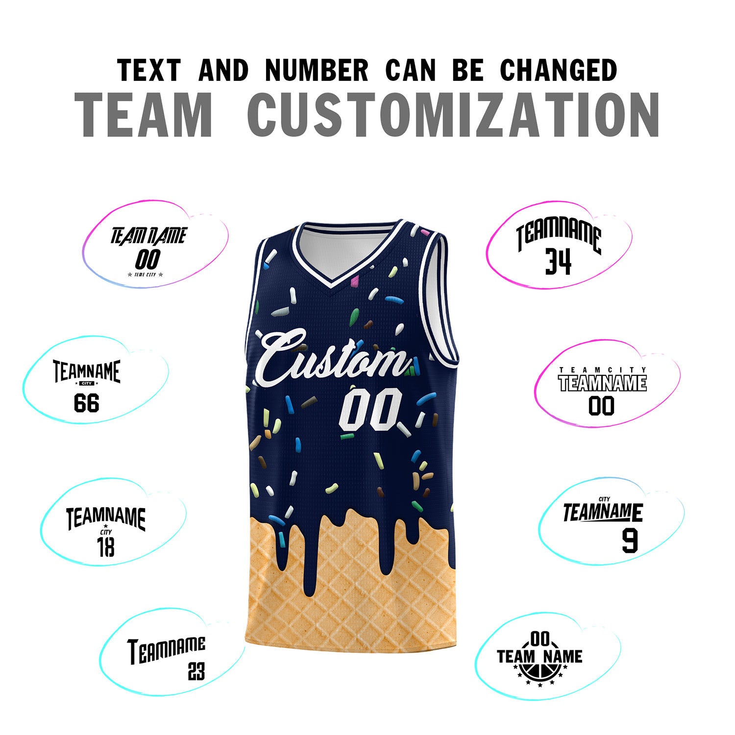 Custom Navy Basketball Kits with Ice Cream Element Pattern
