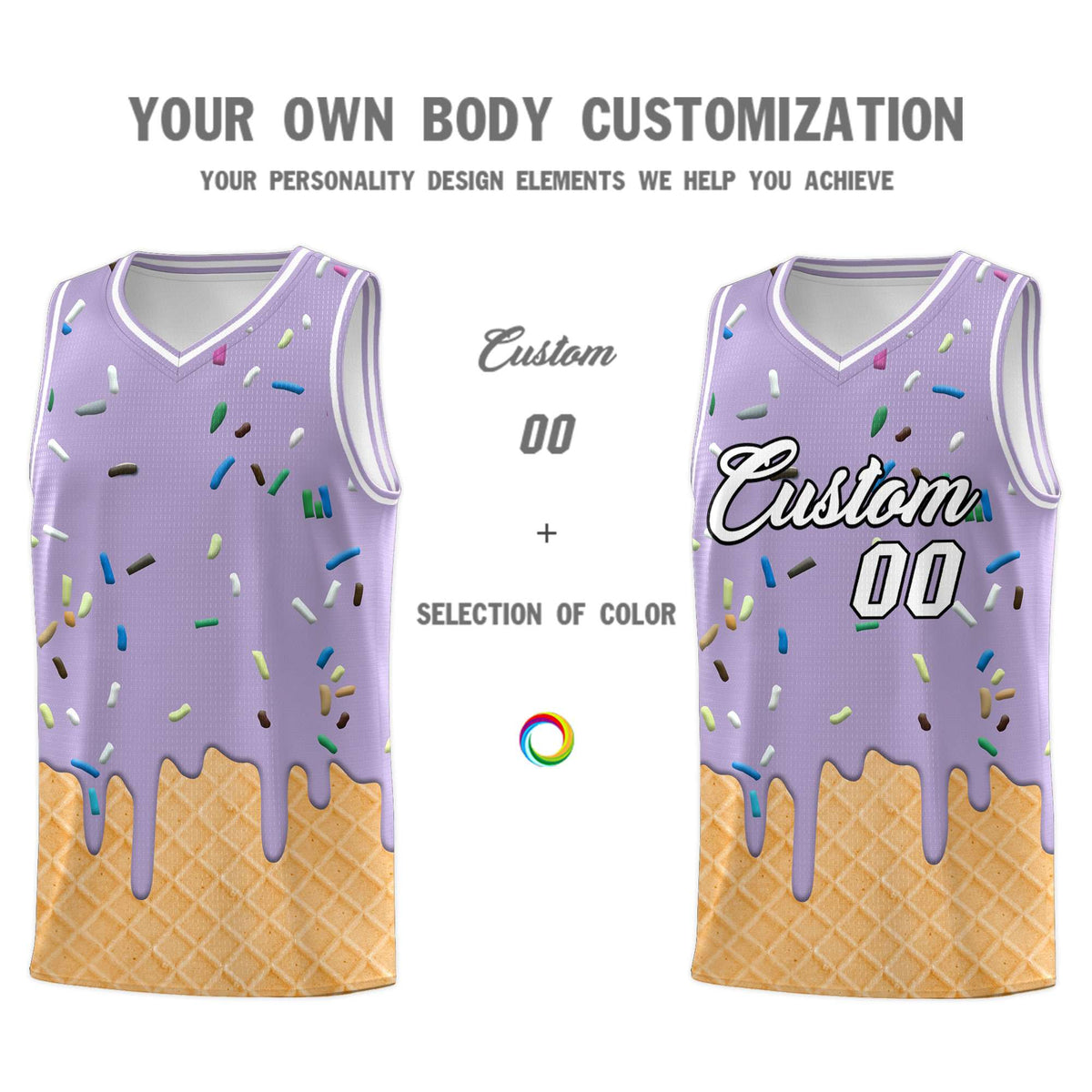 Custom Light Purple Basketball Kits with Ice Cream Element Pattern
