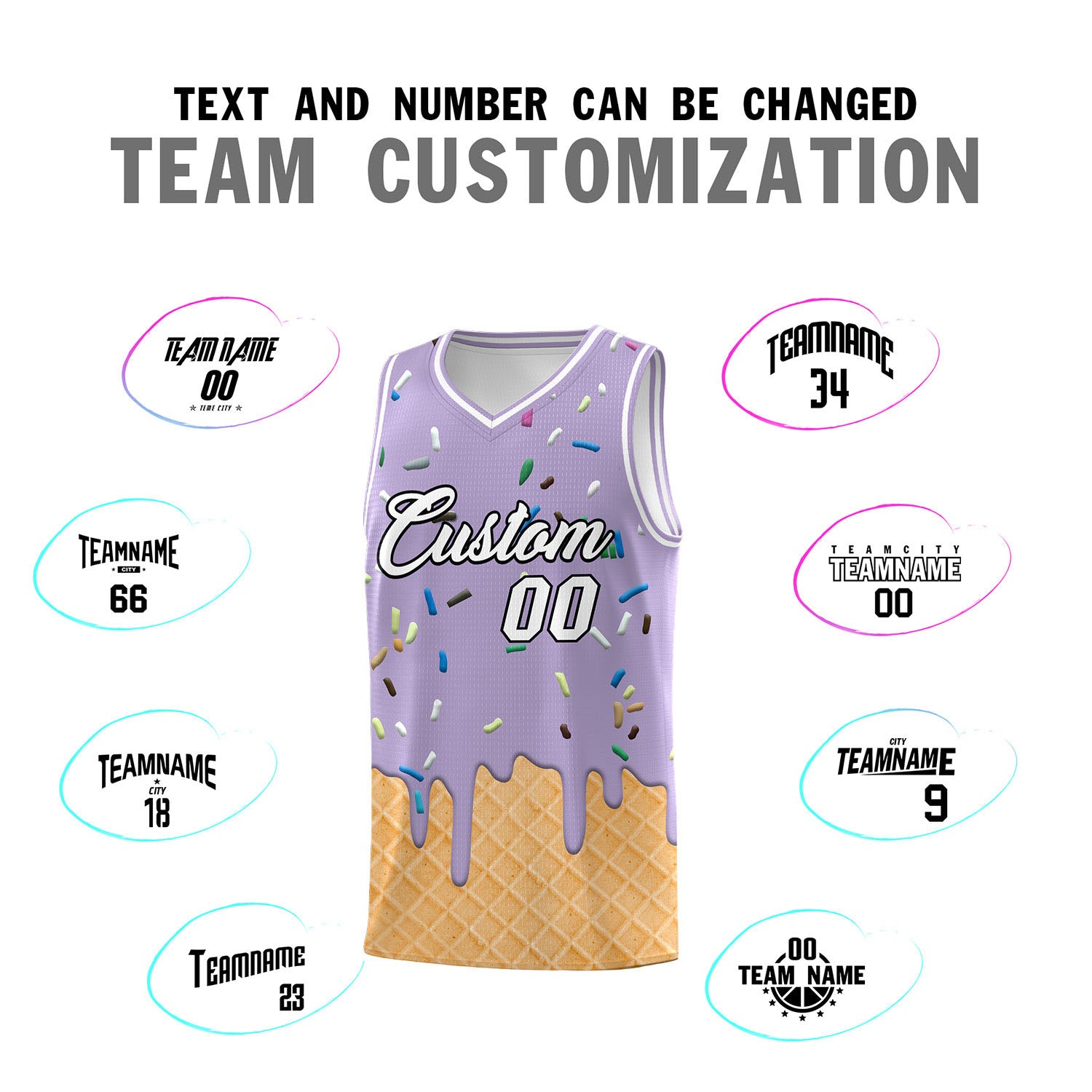 Custom Light Purple Basketball Kits with Ice Cream Element Pattern