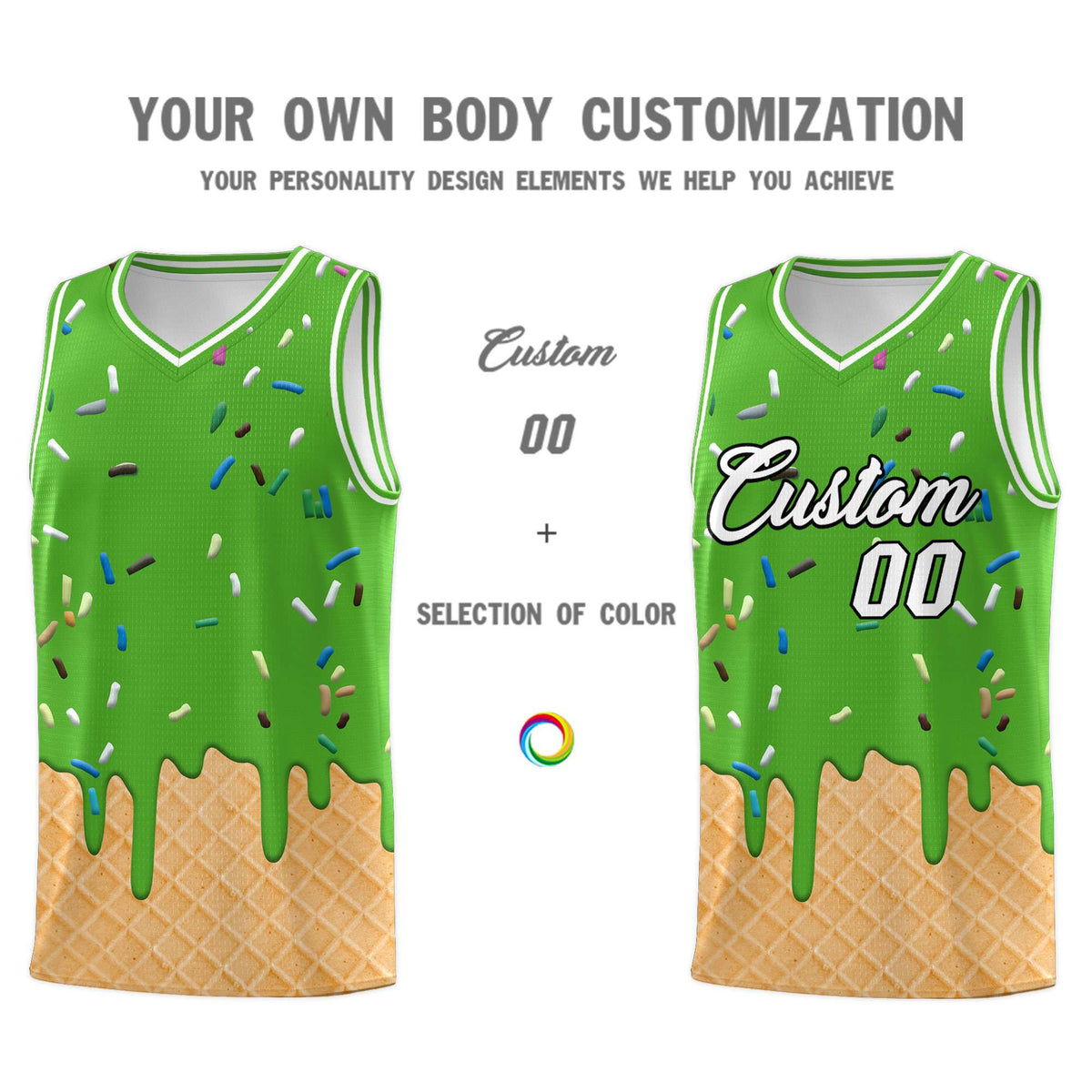 Custom Light Green Basketball Kits with Ice Cream Element Pattern